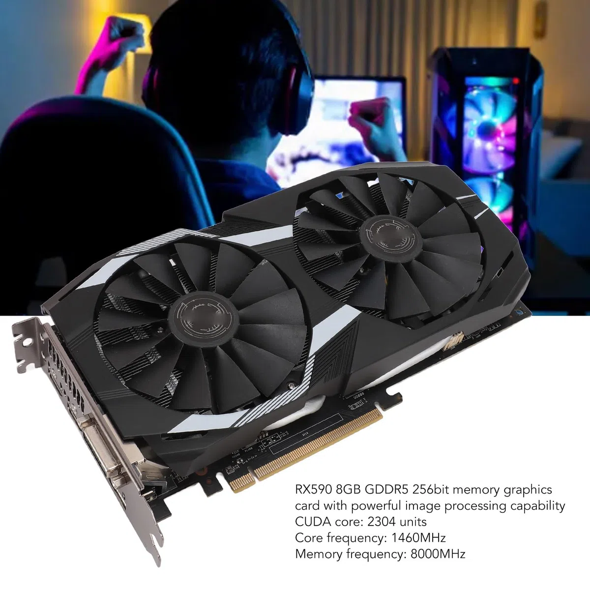 Karta Graficzna RX, RX590 8 GB GDDR5 256-bitowa Obsługa Kart Graficznych Interfejs Multimedialny DisplayPort DVI D HD, Karta Graficzna do Komputerów Stacjonarnych Niski Poziom