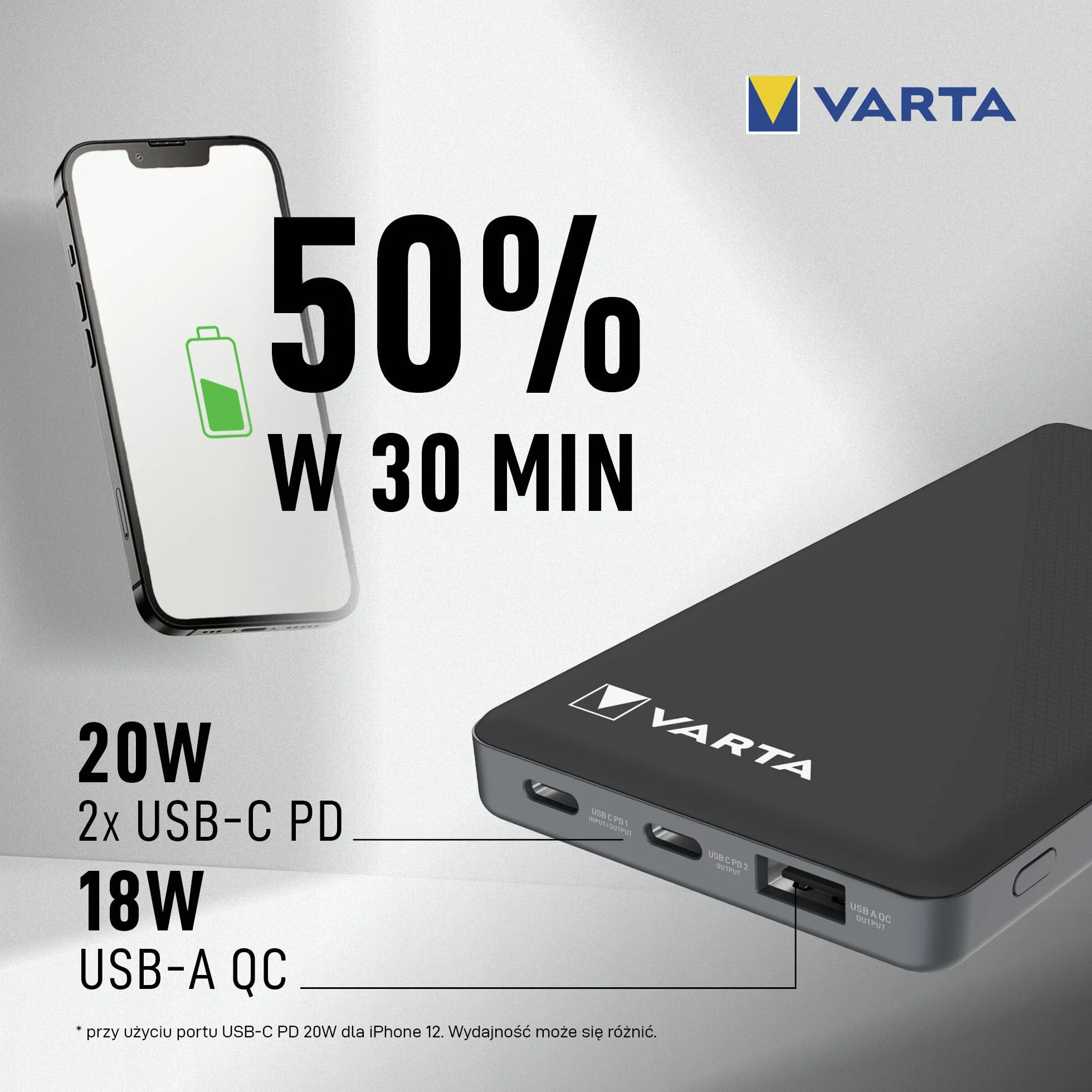 VARTA Power Bank 10000mAh z 3 portami USB A i USB C