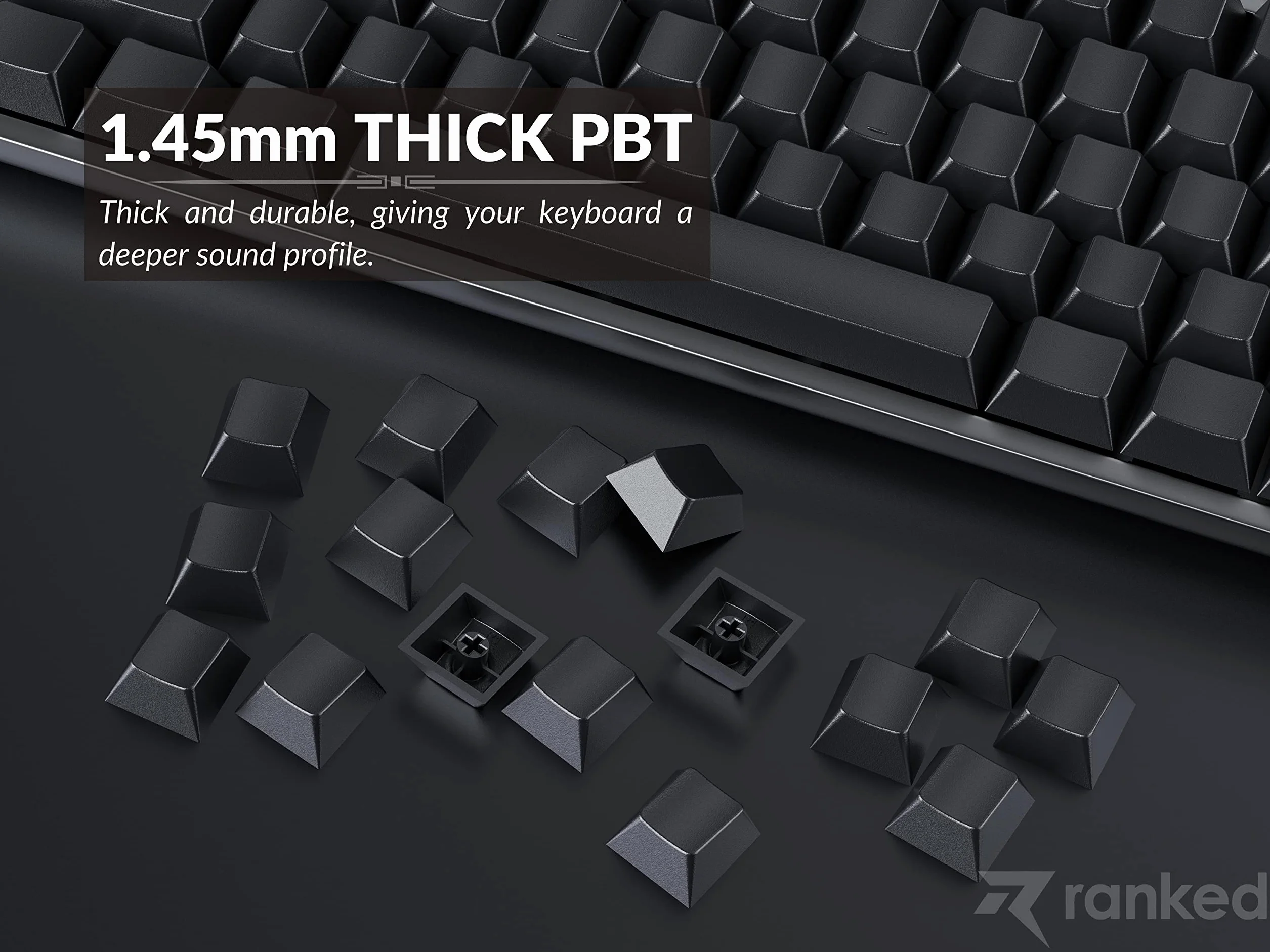 Ranked Zestaw Pustych Nasadek Klawiszy Premium | Grubość 1,4 mm PBT | Cherry Profile dla Klawiatury Mechanicznej (Czarny, 139 Klawisze)