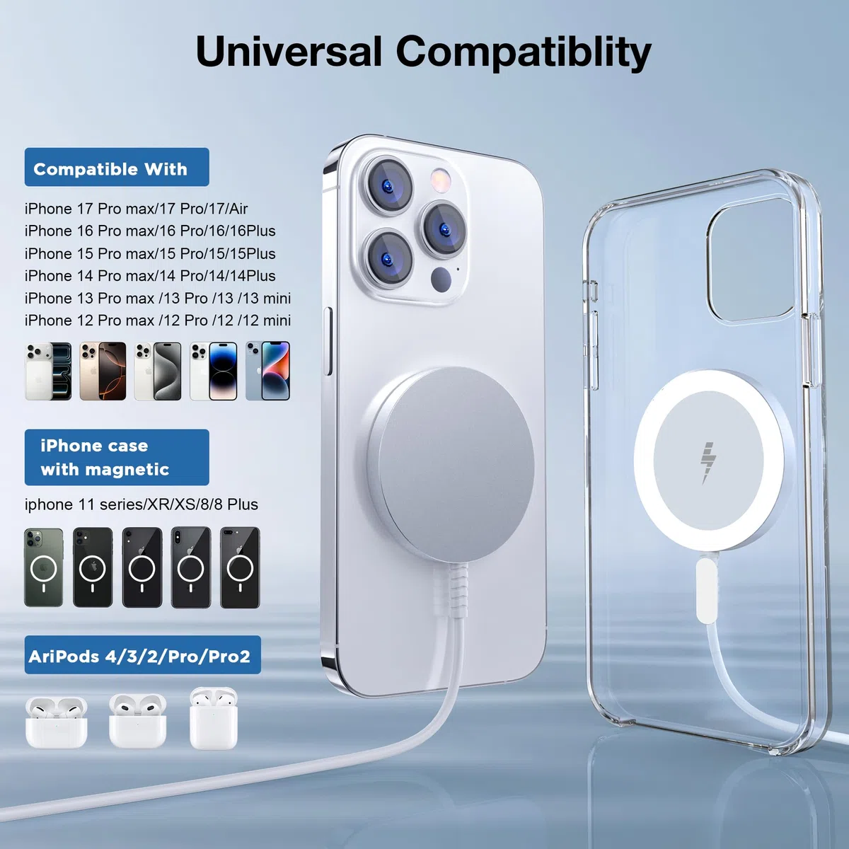 Magnetyczne ładowarka do stacji ładującej kompatybilna z Phone 17 16 15 14 13 12 (1PCS Biały)