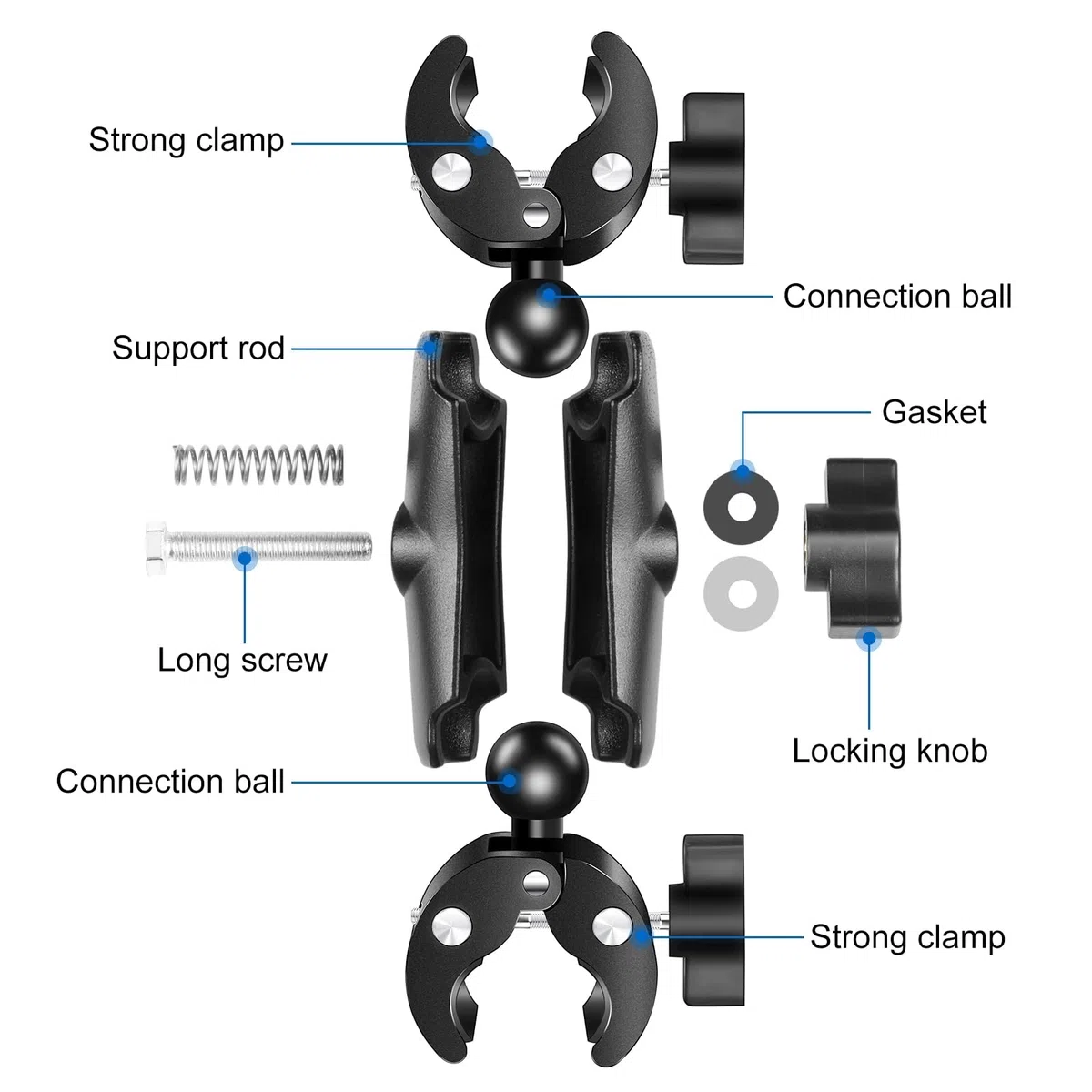 PULUZ Super Clamp Podwójny uchwyt na kamerę, uchwyt na szczypce kraba, magiczne ramię, podwójna głowica kulowa, adapter do parasola, do motocykla, roweru, poprzeczek, biurka, stojaka na światło,