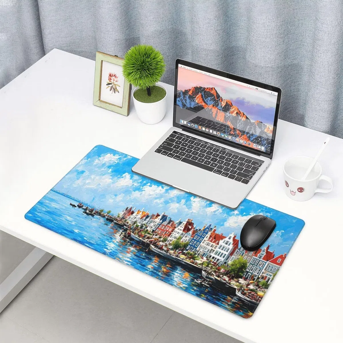 Gamingowa podkładka pod mysz XXL 1200 x 600 mm, podkładka pod mysz z motywem wybrzeża, duża, 120 x 60 cm, rozszerzona podkładka na biurko, akcesoria gamingowe z przyszytymi krawędziami dla poprawy