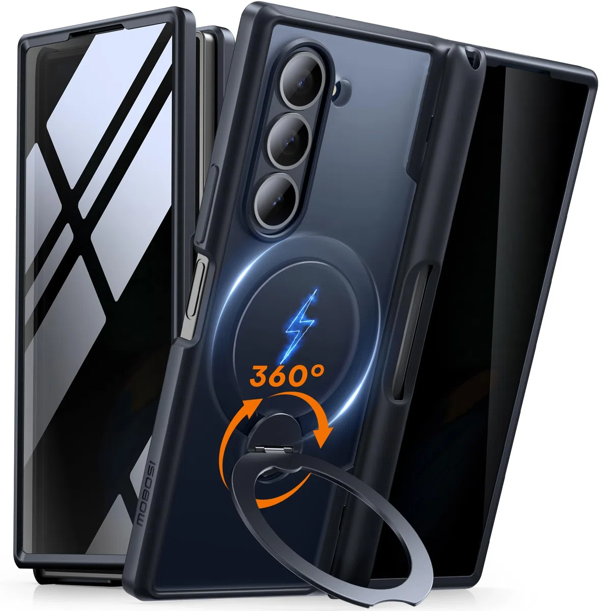 MOBOSI Etui Z Fold 5 z gniazdem na rysik S, kompatybilne z Magsafe, [wbudowany stojak z pierścieniem obrotowym 360° i ochrona ekranu i zawiasów] Smukłe etui na telefon do Samsung Galaxy Z Fold5
