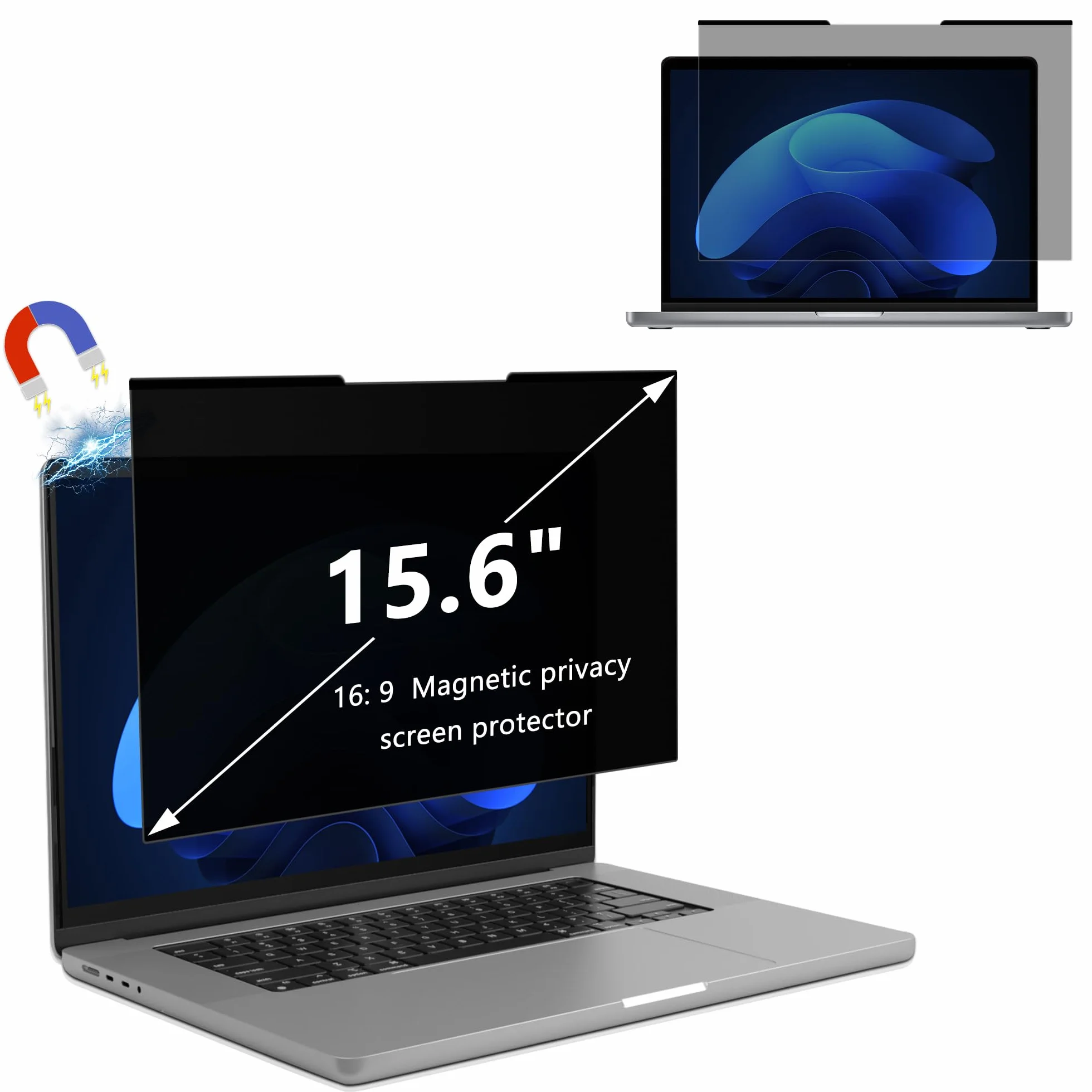 Magnetyczna ochrona laptopa 15,6" 16:9, ochrona przed wzrokiem, ochrona przed niebieskim światłem, antyoślepiająca, odporna na zarysowania, dwustronna, zdejmowana, ochrona ekranu laptopa (15,6