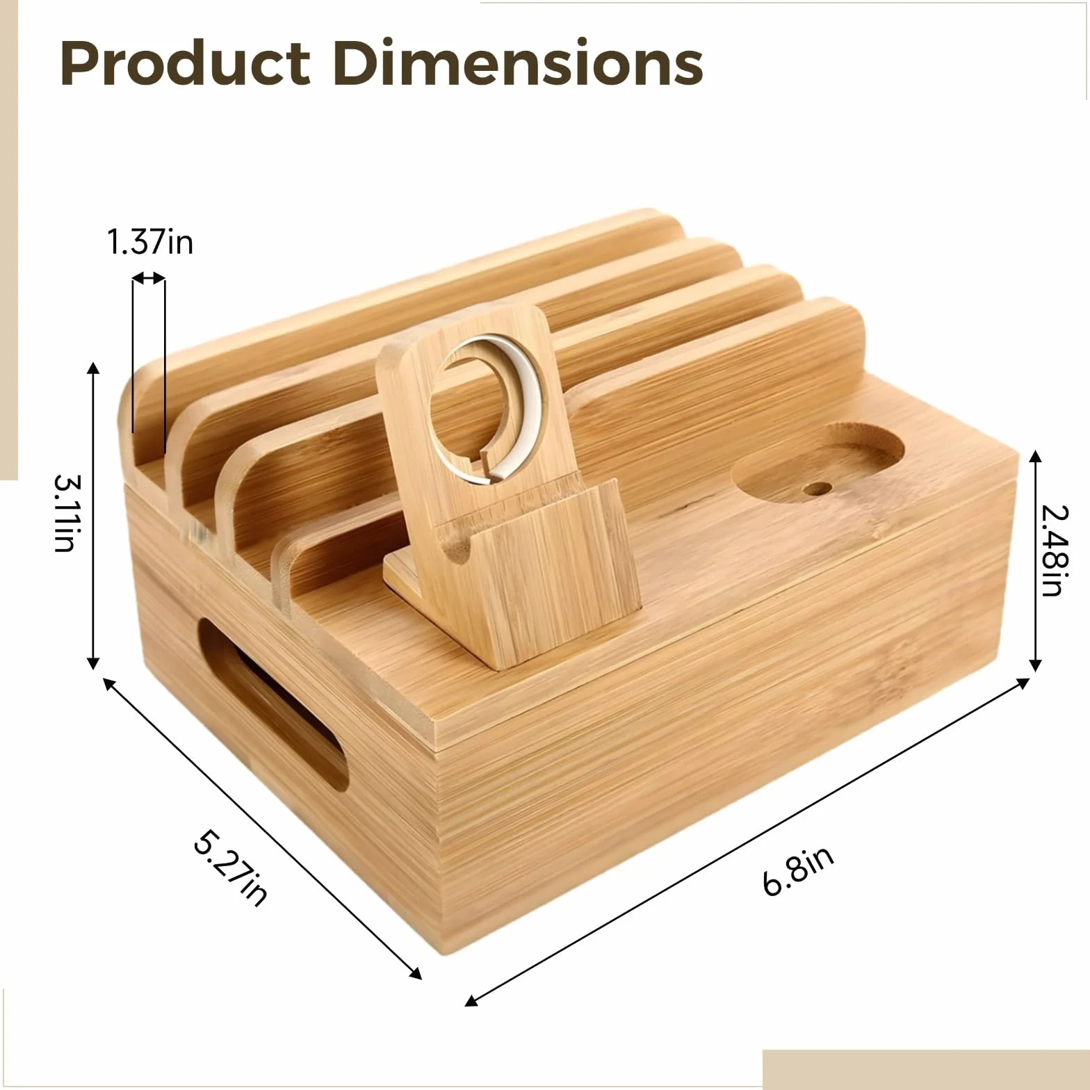 Stacja ładująca do wielu urządzeń, organizer na przewody, pomieści 8 urządzeń, 4 rowki na grube etui, odłączany stojak na zegarek, kreatywny design do zarządzania kablami, drewniana konstrukcja
