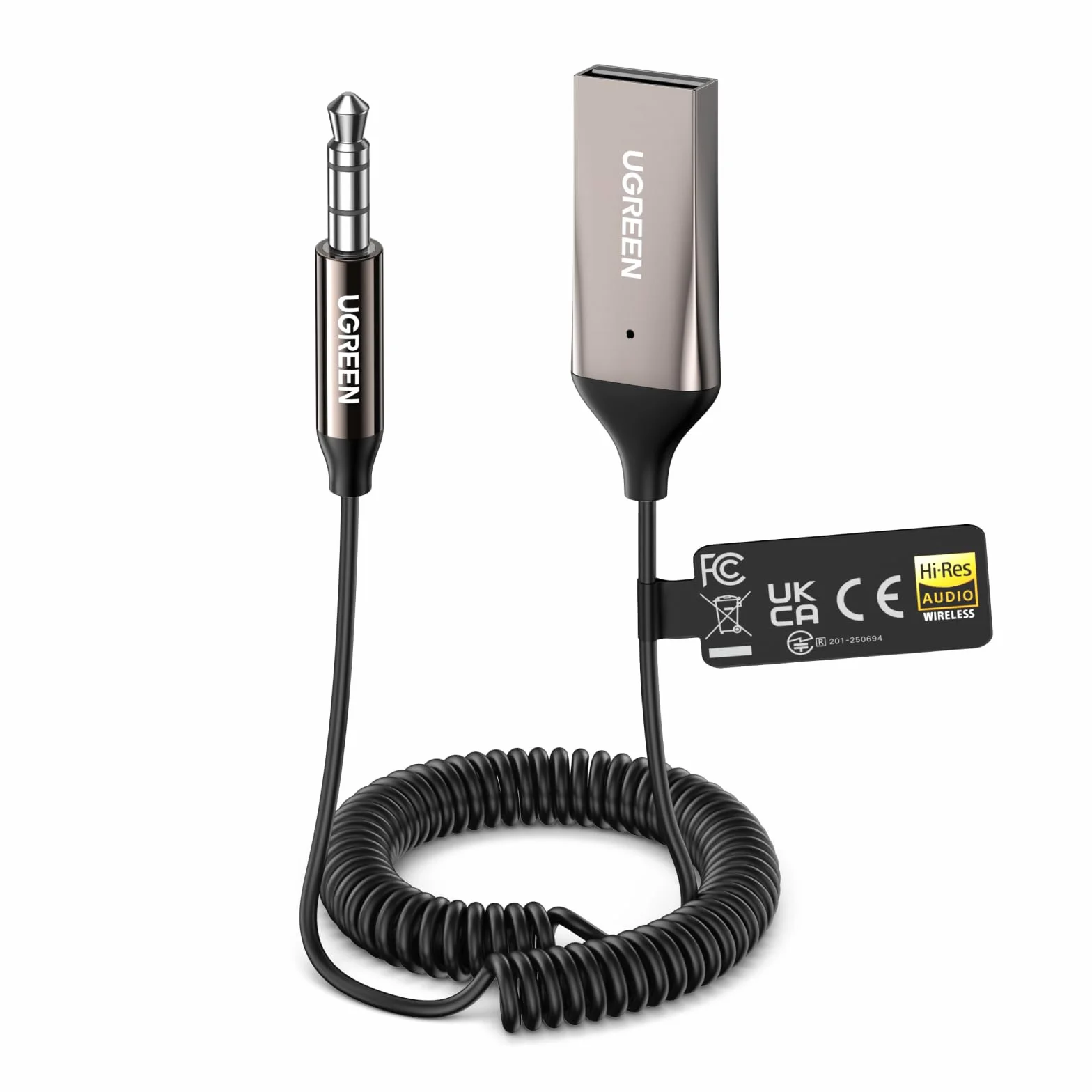 UGREEN Aux Bluetooth 6.0 LDAC Adapter Bluetooth Odbiornik do połączeń głosowych i bezprzewodowego odtwarzania muzyki w samochodzie, głośnikach i wzmacniaczach z gniazdem 3,5 mm