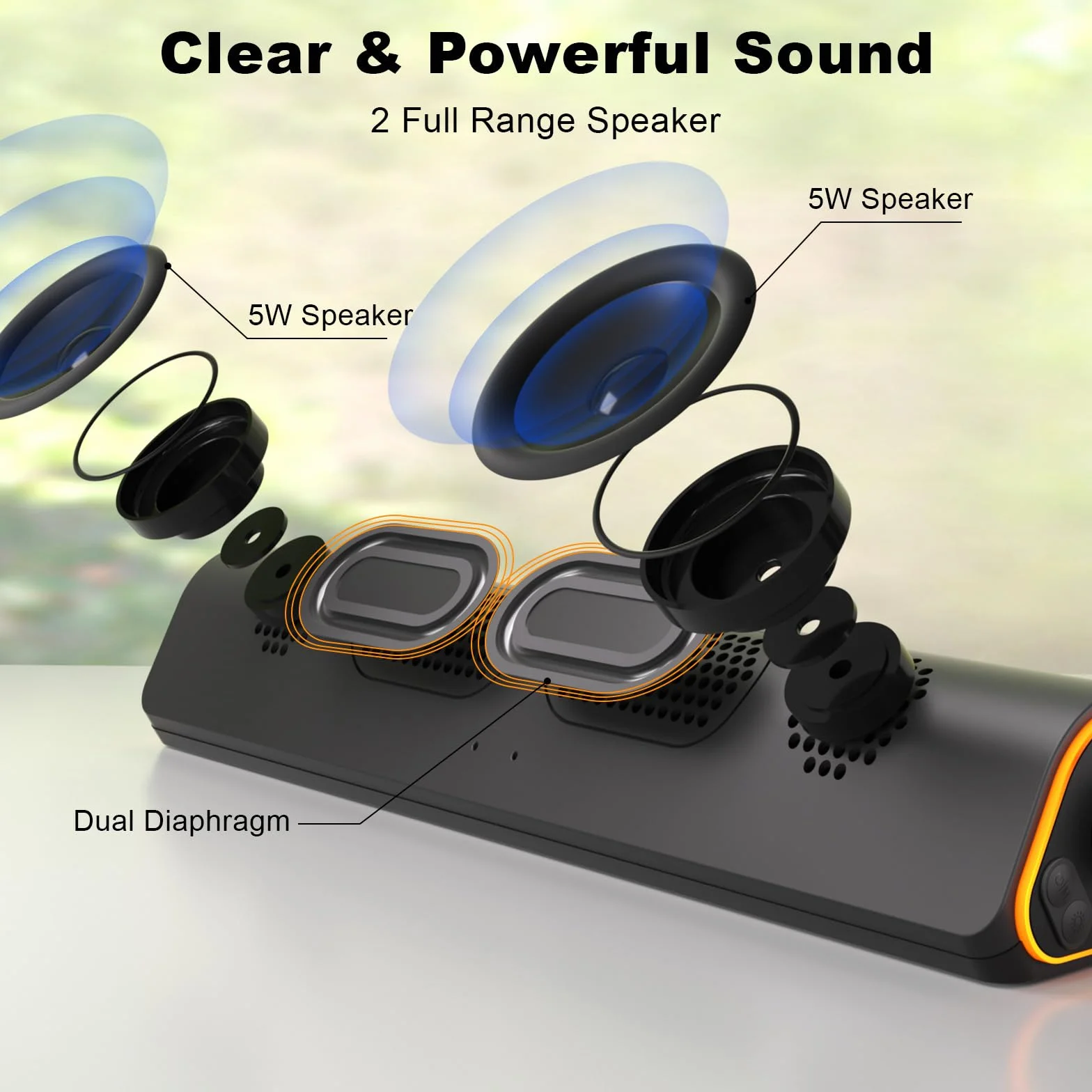 SOULION Głośniki komputerowe R50, zasilane przez USB i wejście AUX 3,5 mm Jack RGB, małe głośniki komputerowe, soundbar Bluetooth 5.3 z pokrętłem regulacji głośności do komputera