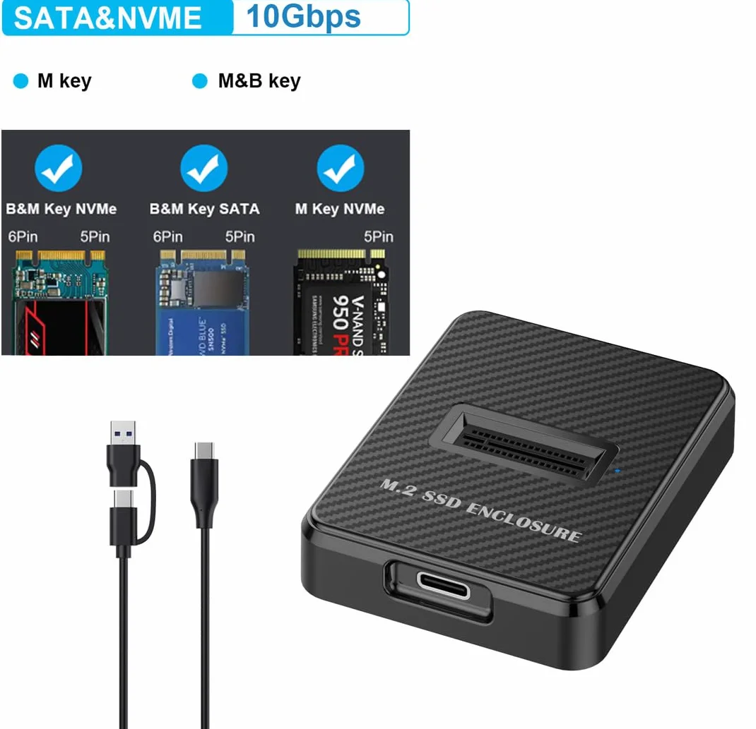 M.2 NVMe & SATA to USB C Docking Station, M2 SSD to USB A Reader Adapter for Both M.2 (M Key, B+M Key) NVMe NGFF SATA Dock, Size for 2280 2260 2242 2230 M2 Based SSD to USB Adapter 10Gbps