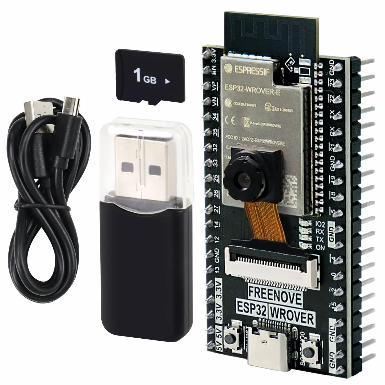 Freenove ESP32 CAM dev Board Kit, Dwurdzeniowy 32-Bitowy Mikrokontroler 240 MHz, Kamera Wbudowana WiFi+BT, Kod Python C, Przykładowe Projekty Tutorial