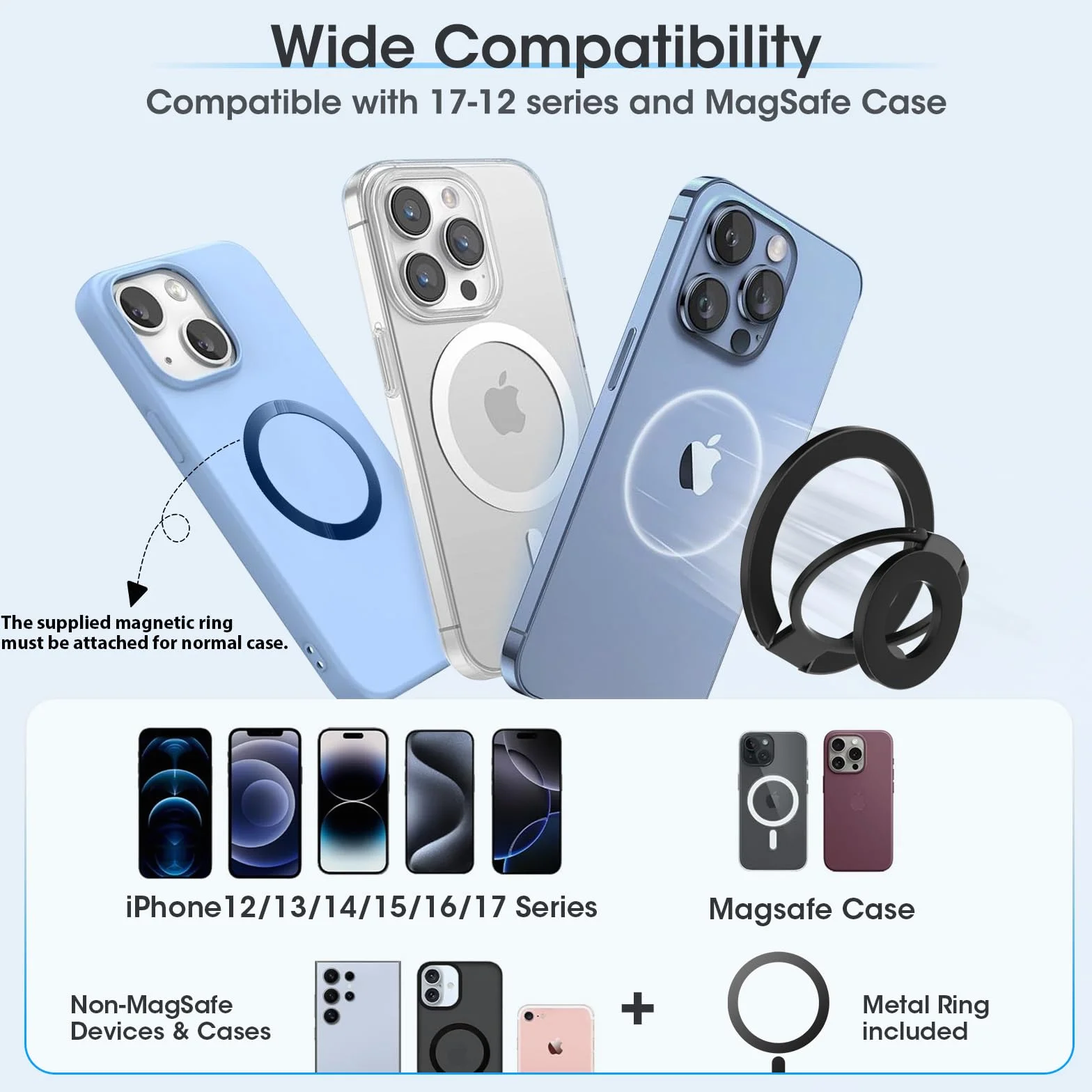 Uchwyt magnetyczny na telefon komórkowy do iPhone 17 16 15 14 13 12 Pro Max Plus, pierścień magnetyczny do telefonu komórkowego Samsung Galaxy S25 Ultra S24 S23 S21