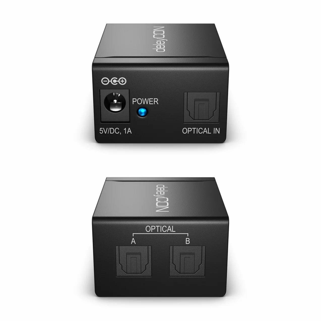 deleyCON Rozdzielacz Toslink 2-portowy cyfrowy rozdzielacz audio do optycznego kabla audio Toslink S/PDIF 1x wejście 2x wyjście do telewizora system hi-fi soundbar słuchawki