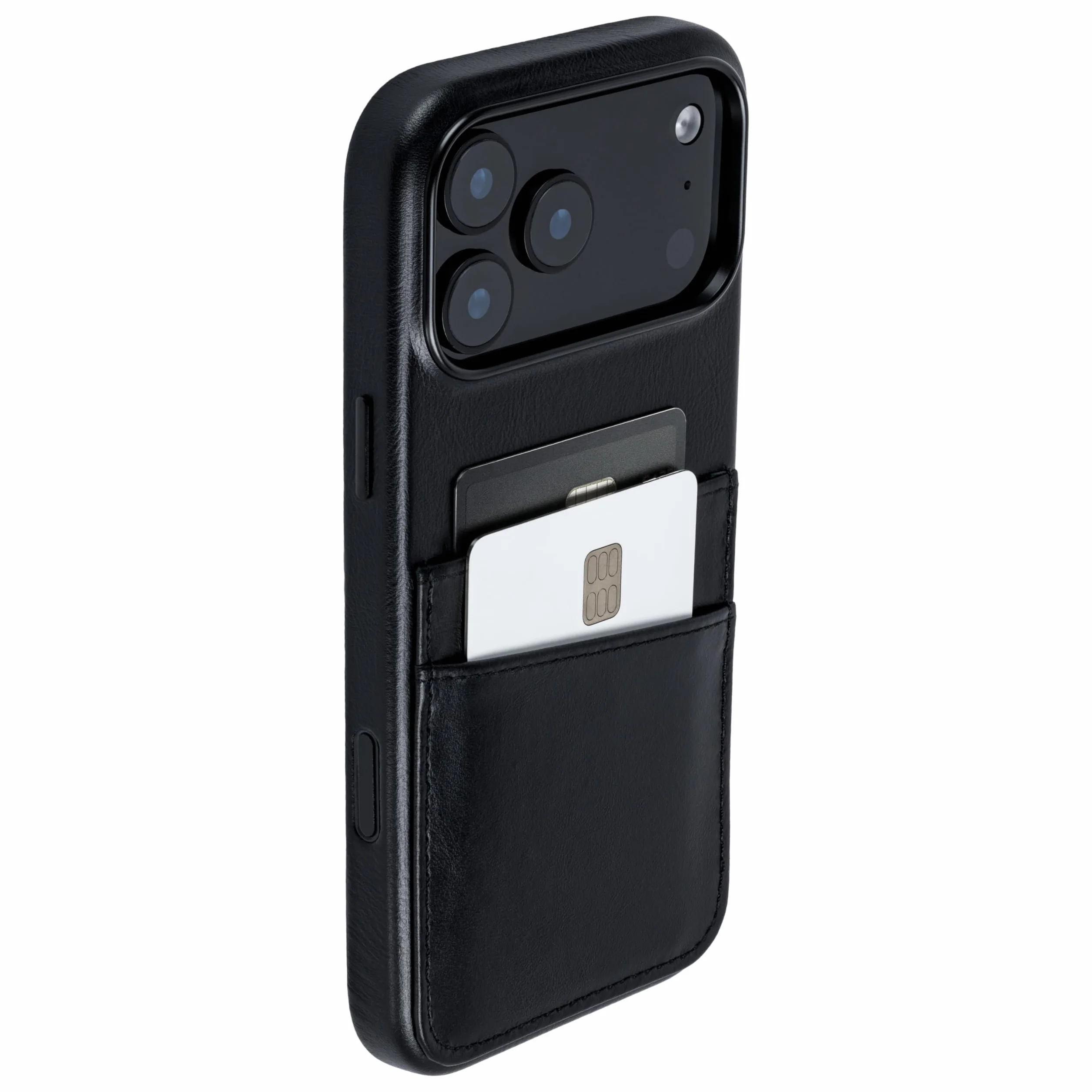 Dockem Etui na Karty ze Skóry Naturalnej dla iPhone 17 Pro Max z Przyciskiem Sterowania Aparatem i Uszyty Portfel z Dwoma Kieszeniami na Karty (Czarny, M2GL)