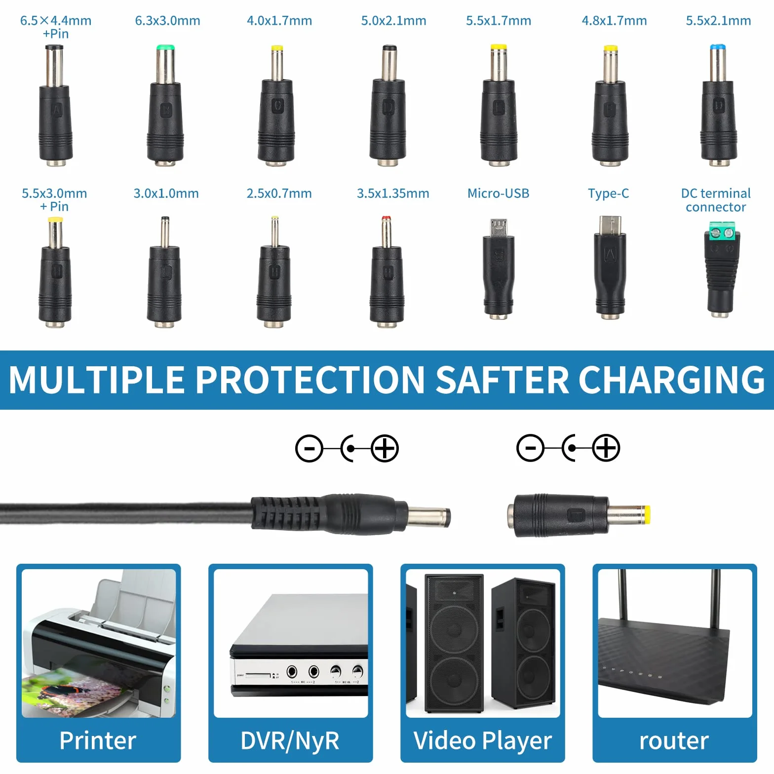 Regulowany zasilacz 3V~24V 5A 120 W, uniwersalny zasilacz AC/DC 3V 5V 6V 9V 12V 15V 18V 19V 20V 24V, konwerter AC/DC 100V-240V z 14 końcówkami 5,5 x 2,5 mm do taśm LED