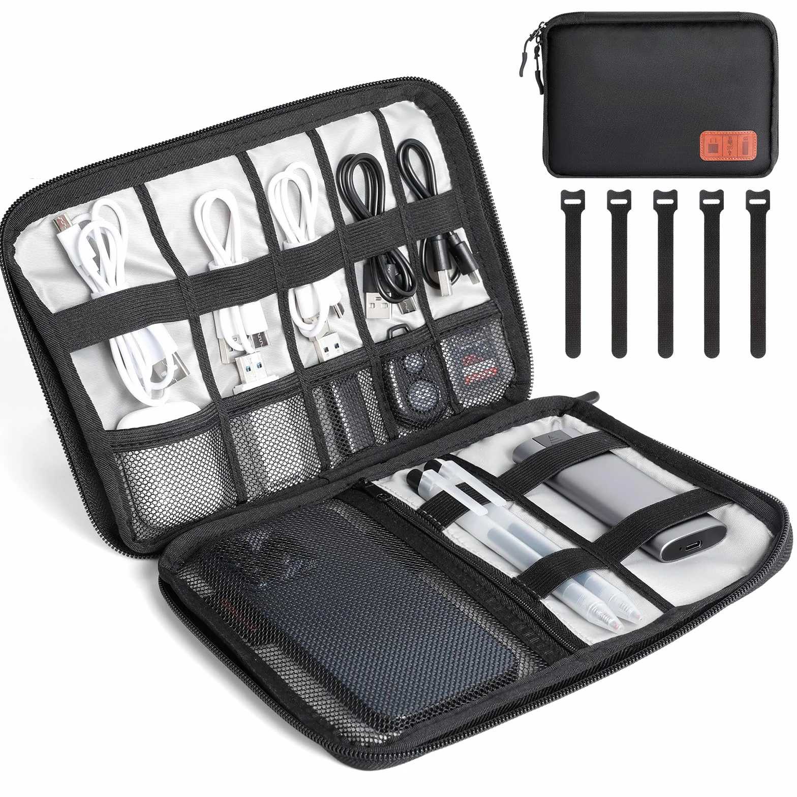 Cozary Torba do przechowywania kabli, torba na kable podróżne, przenośny organizer akcesoriów elektronicznych na dyski twarde, kable, ładowarkę, kable USB, kartę SD, czarny, Przenośna i oszczędzająca
