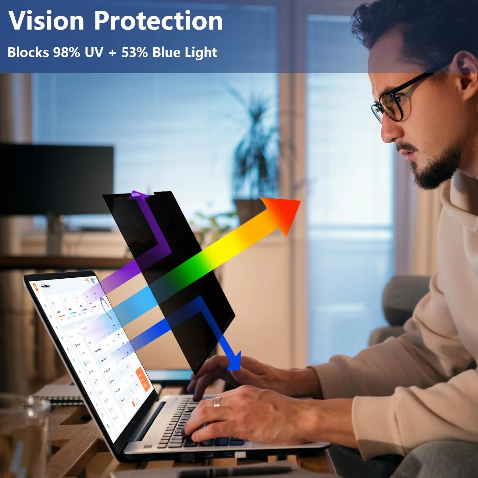 Zdejmowany filtr prywatności Nanoprzylepny do laptopa 14 cali 16:9 folia ochronna, przeciwodblaskowa i filtr niebieskiego światła do HP/Dell/Acer/Lenovo/Thinkpad/Samsung/ASUS/Sony 14" (310 x