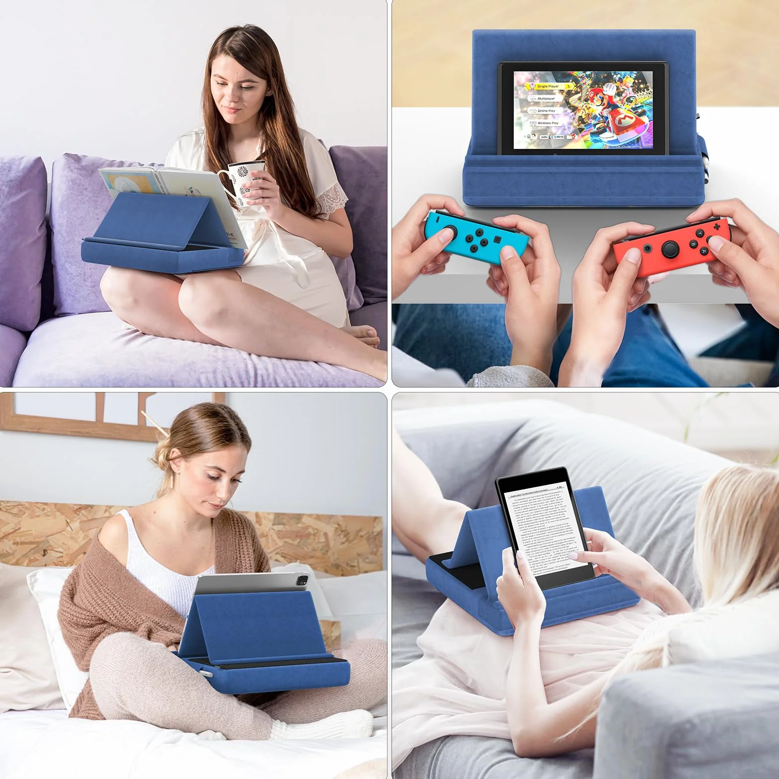 Poduszka KDD na Tablet Składana Podstawka z Regulowanym Kątem i Miejscem na Pióro do iPada Pro 12.9 11 Air Mini Niebieski