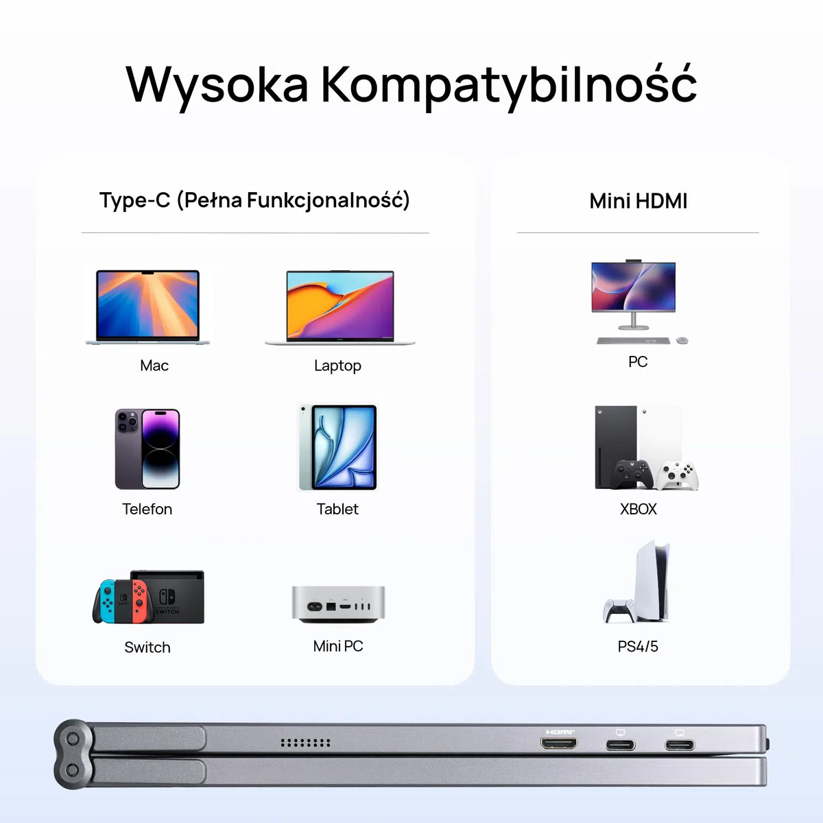 ARZOPA 15,6 cali Podwójny Ekran Przenośny Monitor, 100% sRGB FHD 1920x1080, Rozszerzenie Laptopa z Dwoma Ekranami, Typ-C/HDMI, Głośniki, Etui, do Laptopa/PC/Switch/PS5/Telefonu-E1