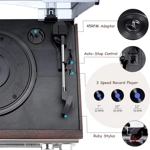 Bezprzewodowe głośniki stereo w stylu retro z odtwarzaczem CD, odtwarzaczem płyt, radiem, Bluetooth i pilotem zdalnego sterowania – najlepsze centrum rozrywki dla entuzjastów muzyki