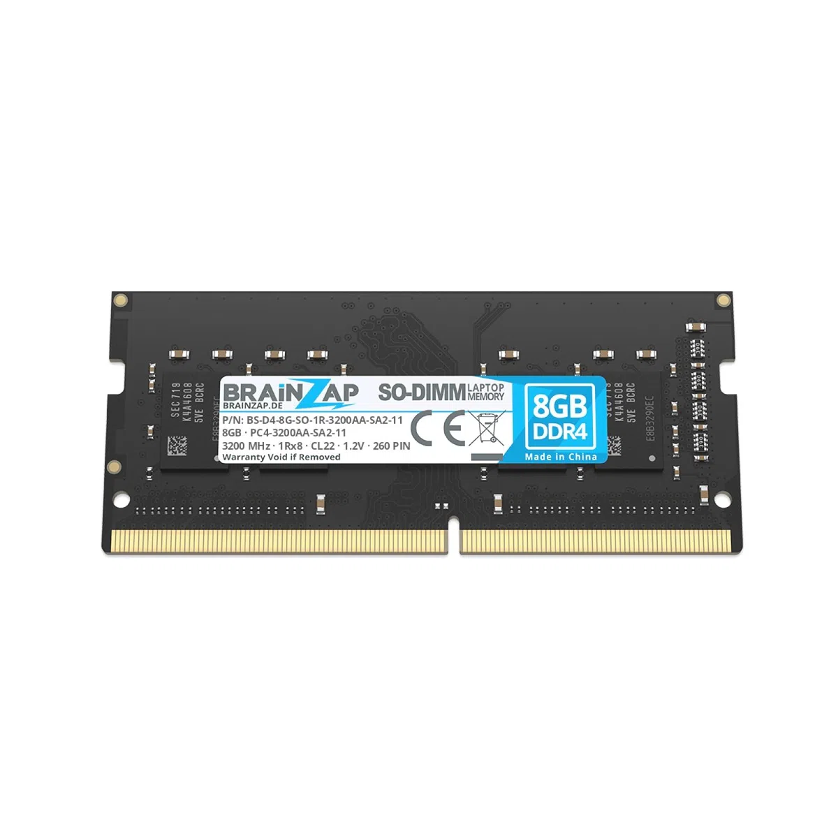 BRAINZAP 8 GB DDR4 RAM SO-DIMM PC4-3200AA-SA2-11 1Rx8 3200 MHz 1.2V CL22 notebook laptop pamięć robocza bez buforowania ECC