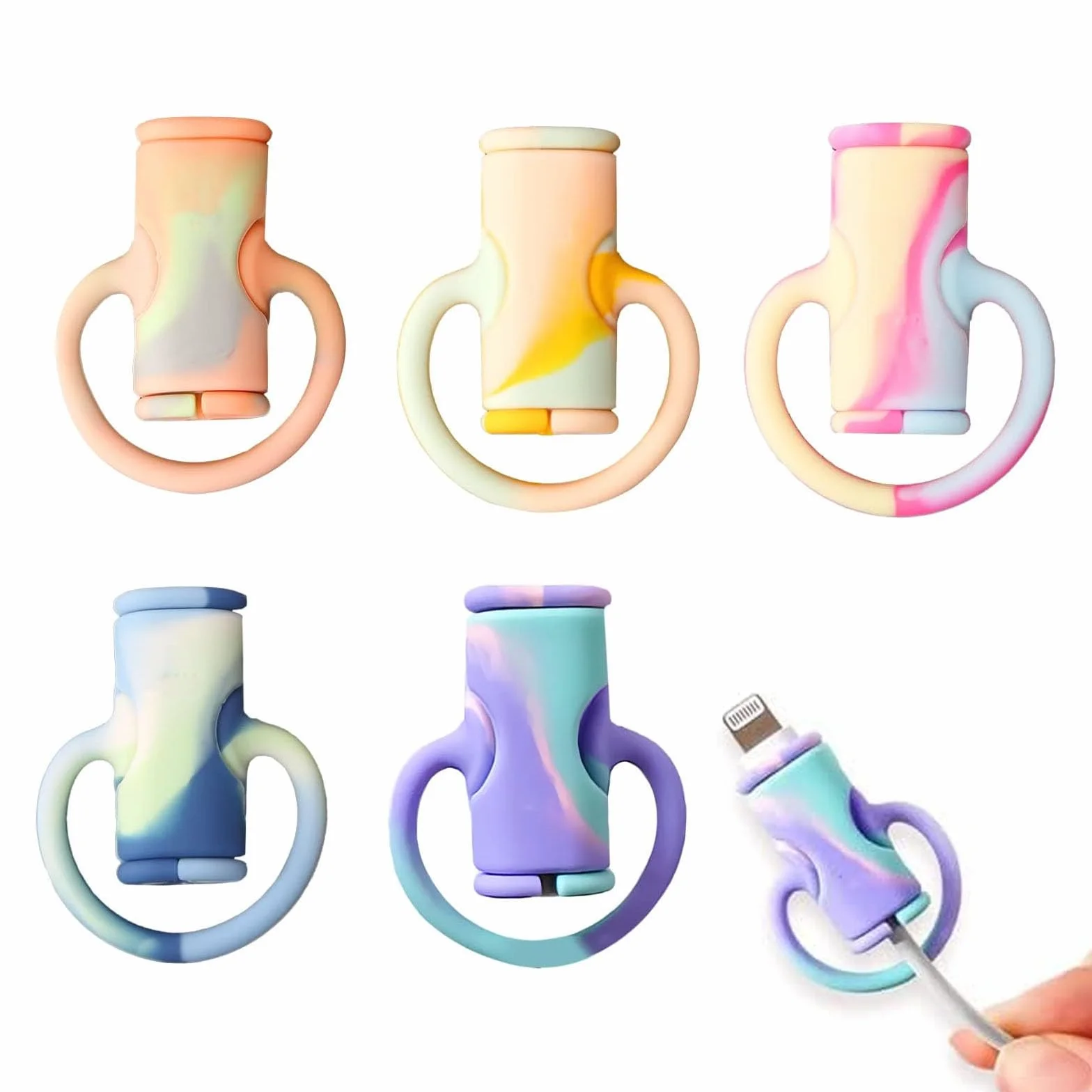 LightBeacon 5 Pack Charging Cable Protector, Miniaturowe etui ochronne na kable danych 2 w 1, Uroczy silikonowy miniaturowy ochraniacz na kable ładujące, do wszystkich kabli ładujących