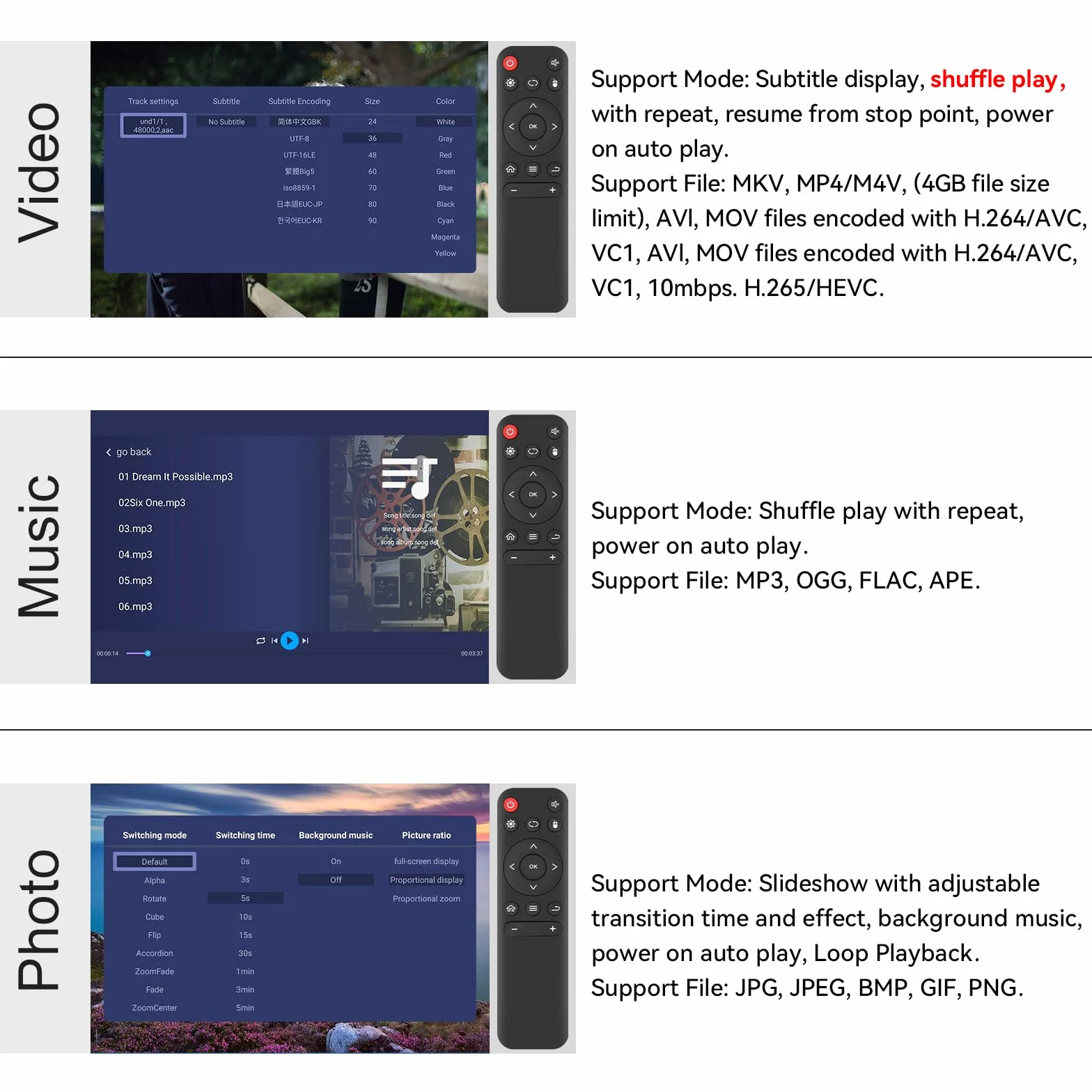 AGPTEK cyfrowy odtwarzacz multimedialny z pilotem zdalnego sterowania HA0058