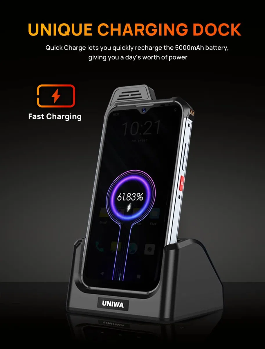 UNIWA W888 Zello Walkie Talkie 6,3" ekran dotykowy, ośmiordzeniowy procesor, 4 GB RAM, 64 GB ROM, zdejmowany, 5000 mAh, wersja globalna, smartfon 4G, Android 11, NFC, pomarańczowy