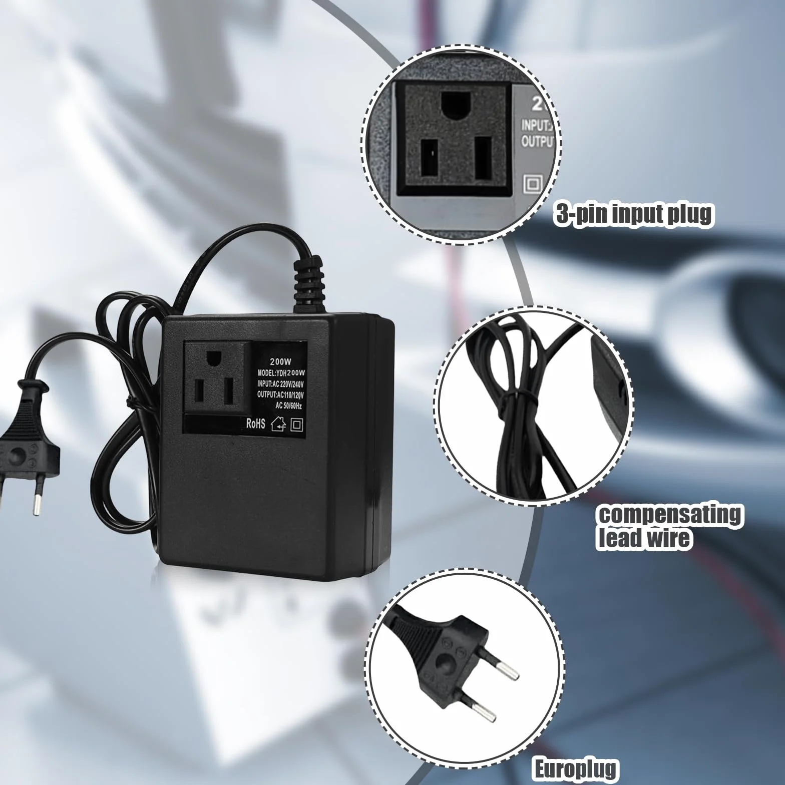 Transformator napięcia 220 V na 110 V, 200 W adapter sieciowy krok w dół, konwerter prądu, adapter podróżny, wtyczka EU