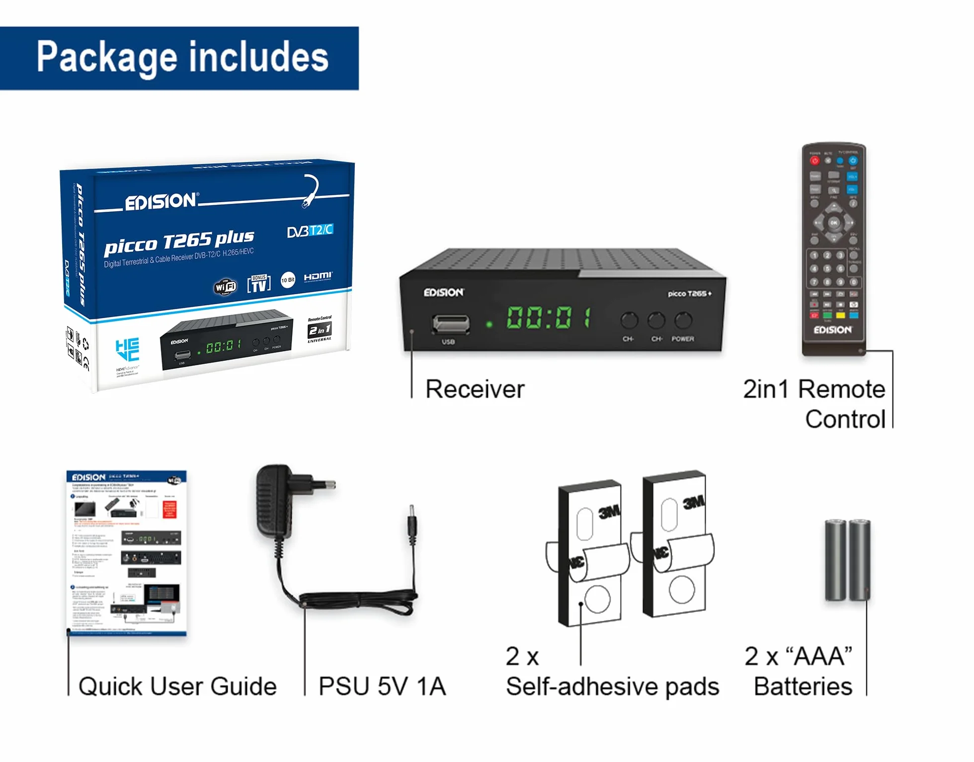 Dekoder DVB-T2/C H.265 EDISION PICCO T265 plus FTA Full HD PVR USB HDMI SCART