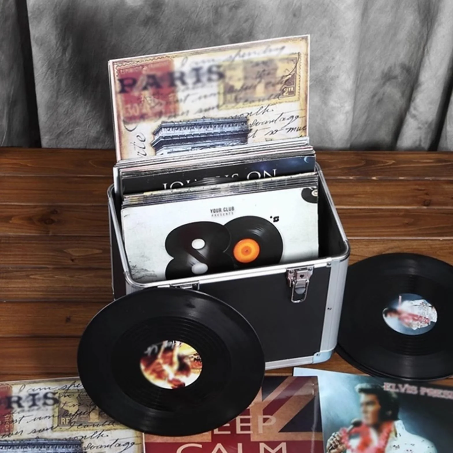 Stojak do przechowywania płyt CD, pudełko do przechowywania płyt winylowych na płyty 25 cm i 30,5 cm, zbieranie płyt winylowych i organizer z zamkiem, solidna kostka do przechowywania płyt z