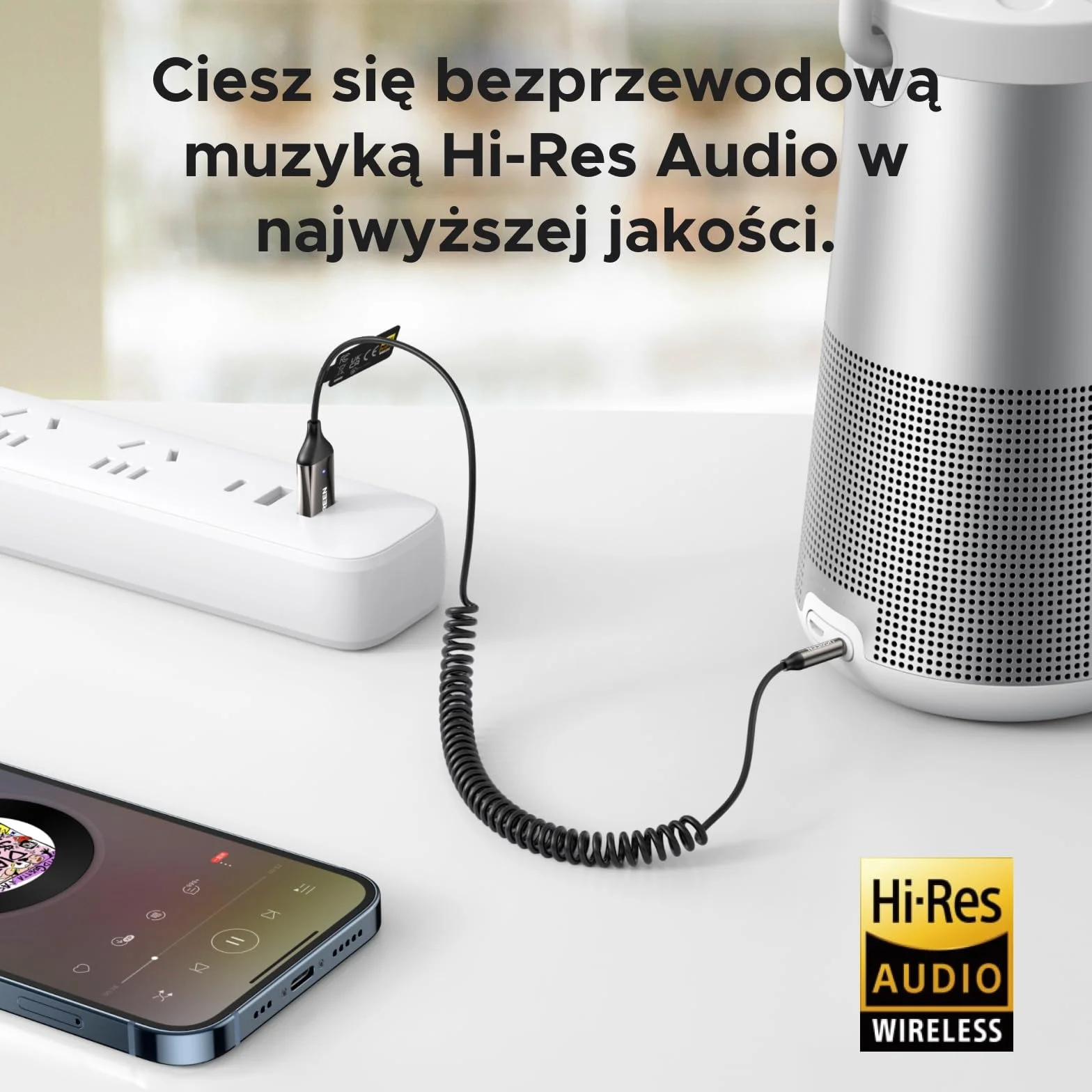 UGREEN Aux Bluetooth 6.0 LDAC Adapter Bluetooth Odbiornik do połączeń głosowych i bezprzewodowego odtwarzania muzyki w samochodzie, głośnikach i wzmacniaczach z gniazdem 3,5 mm
