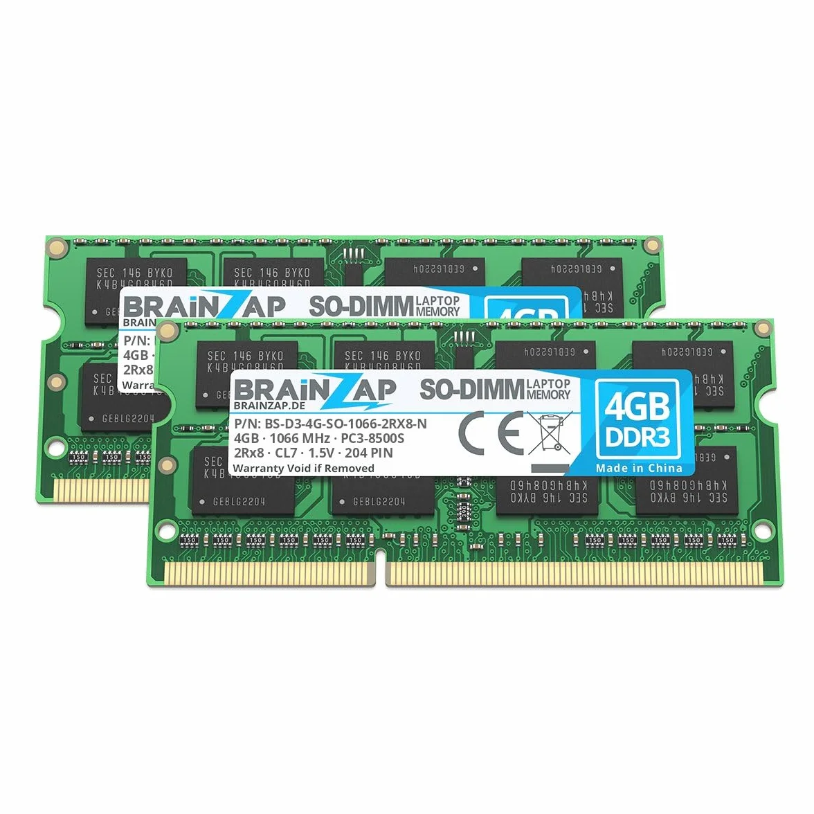 BRAINZAP 8 GB (2X 4 GB) DDR3 RAM SO-DIMM PC3-8500S 2Rx8 1066 MHz 1,5 V CL7 pamięć robocza do laptopa