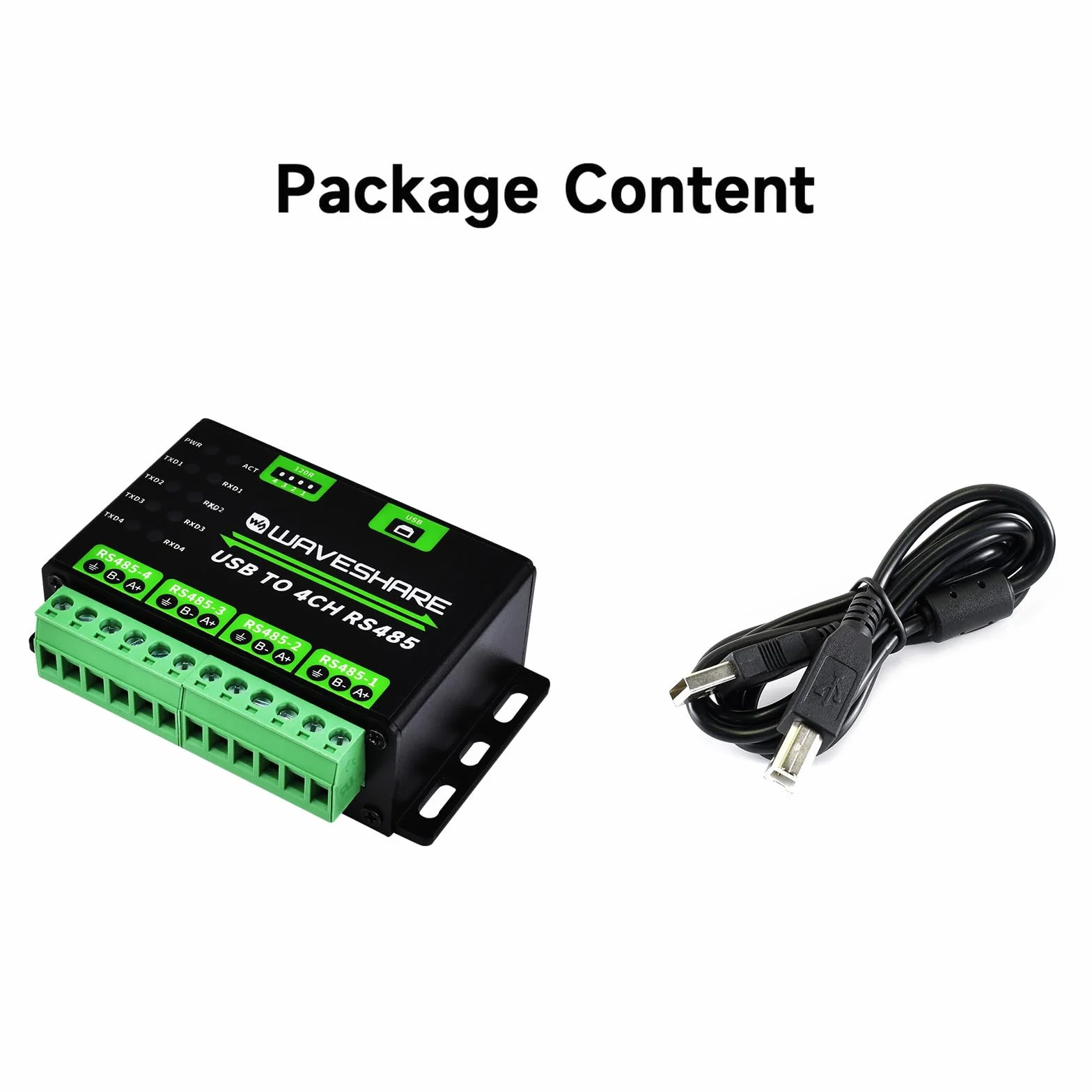 Waveshare Industrial USB TO 4Ch RS485 Converter, Multi Protection Circuits, Multi Systems Support, Aluminium Alloy Case, Wall-Mount and Rail-Mount Support