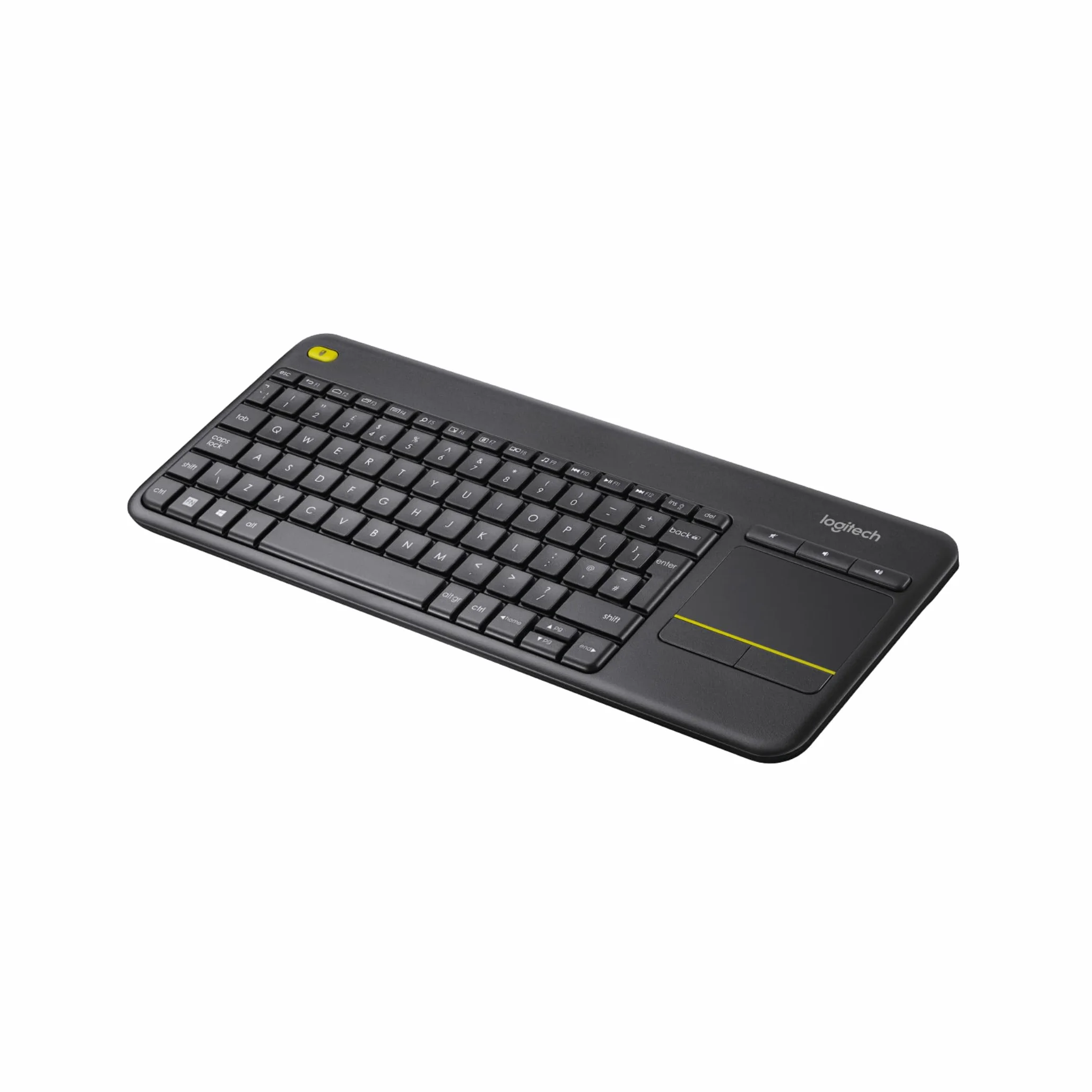 Logitech K400 Plus Bezprzewodowa Klawiatura do TV, łatwe sterowanie multimediami, touchpad, klawiatura HTPC do TV podłączonego do PC, Windows, Android, Chrome OS, tablet, QWERTY układ US Intl - Czarny