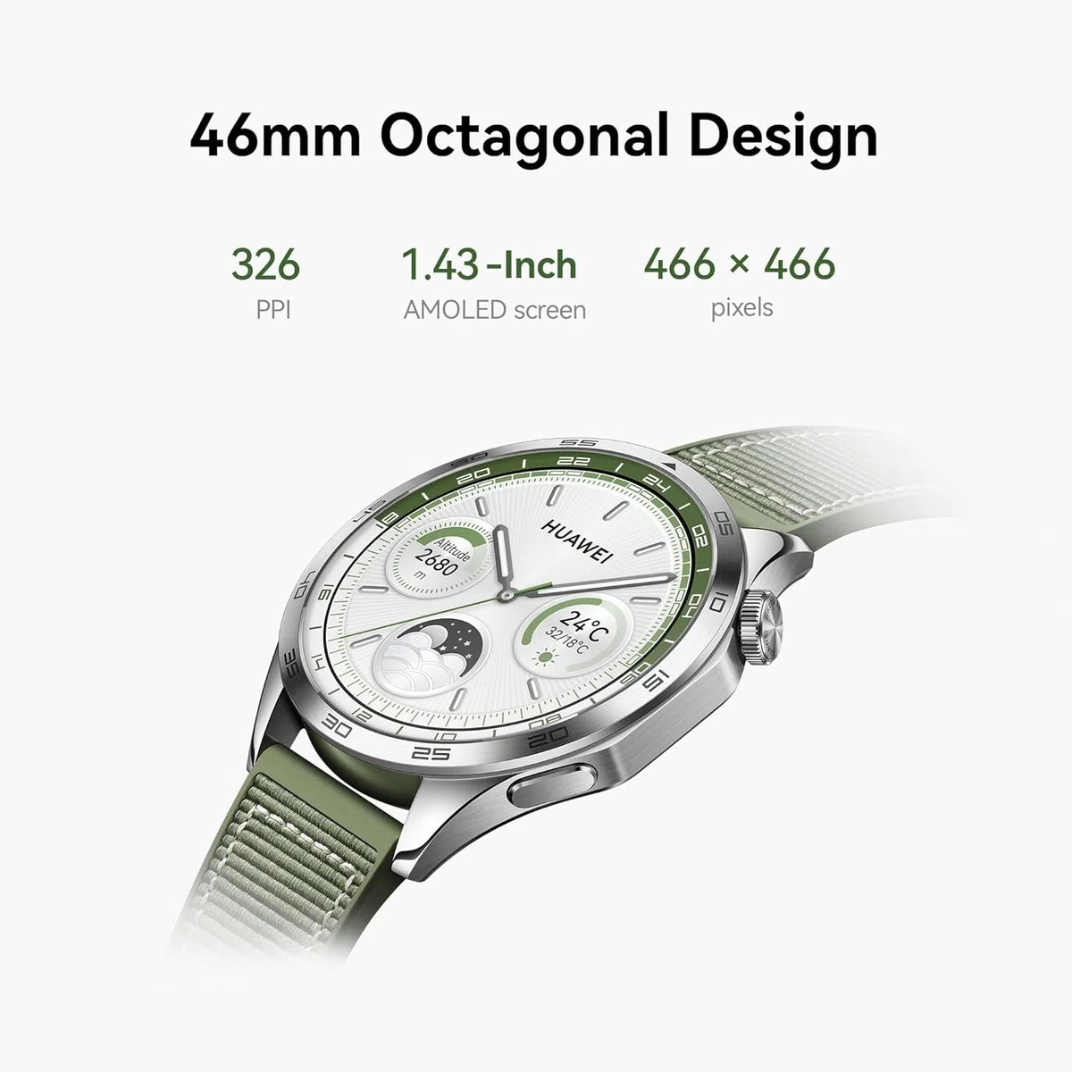 HUAWEI Watch GT 4 46 mm Smartwatch, Do 14 dni pracy na baterii, Kompatybilny z Androidem i iOS, dokładne zarządzanie zdrowiem, Monitorowanie tętna, SpO2, GPS, zielony