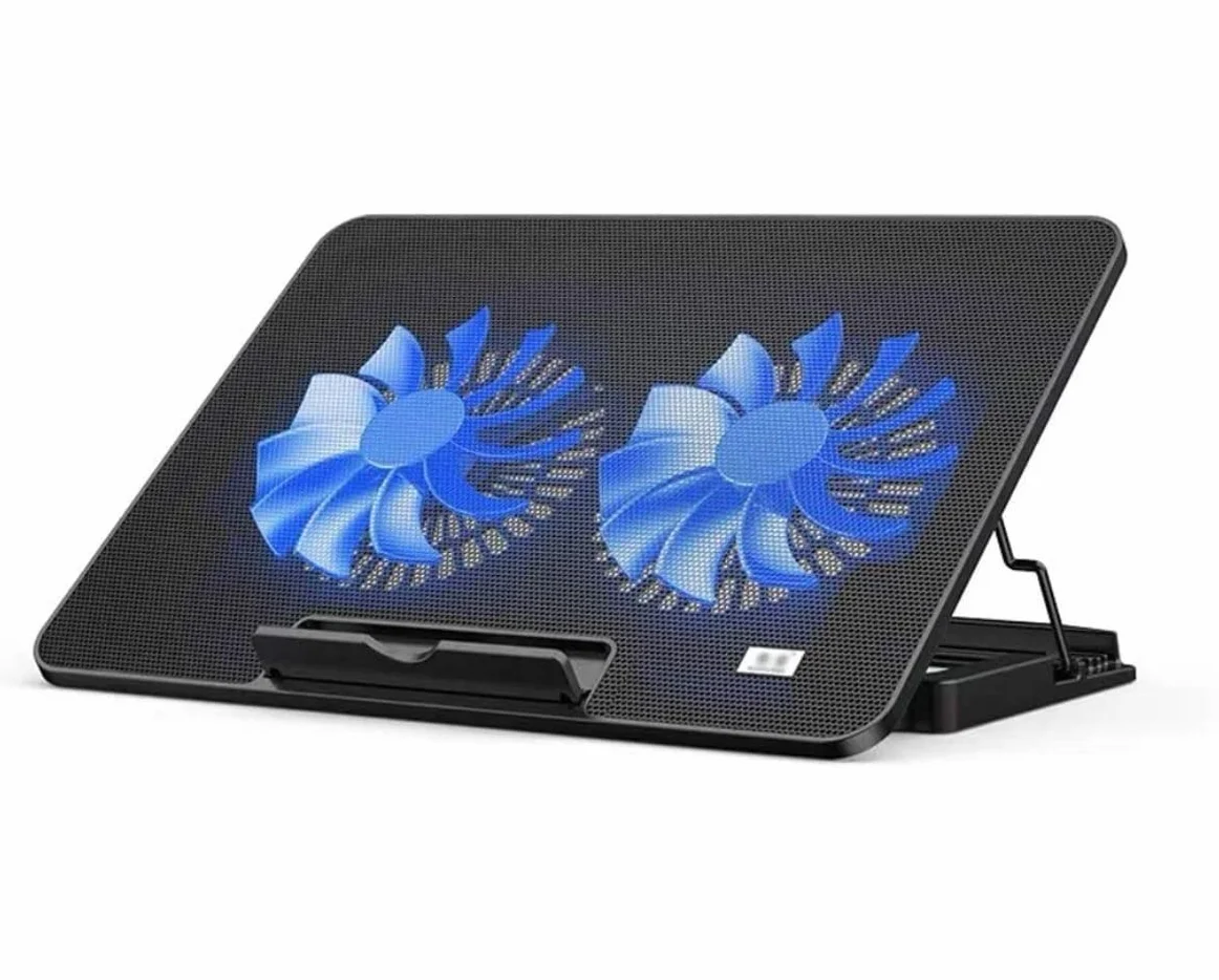 Ergonomiczny stojak chłodzący do laptopa, podkładka chłodząca do laptopa, podkładka chłodząca do notebooka z 2 wentylatorami przy 1400 obr./min, mata chłodząca do laptopa, gamingowa, 2 USB, podkładka