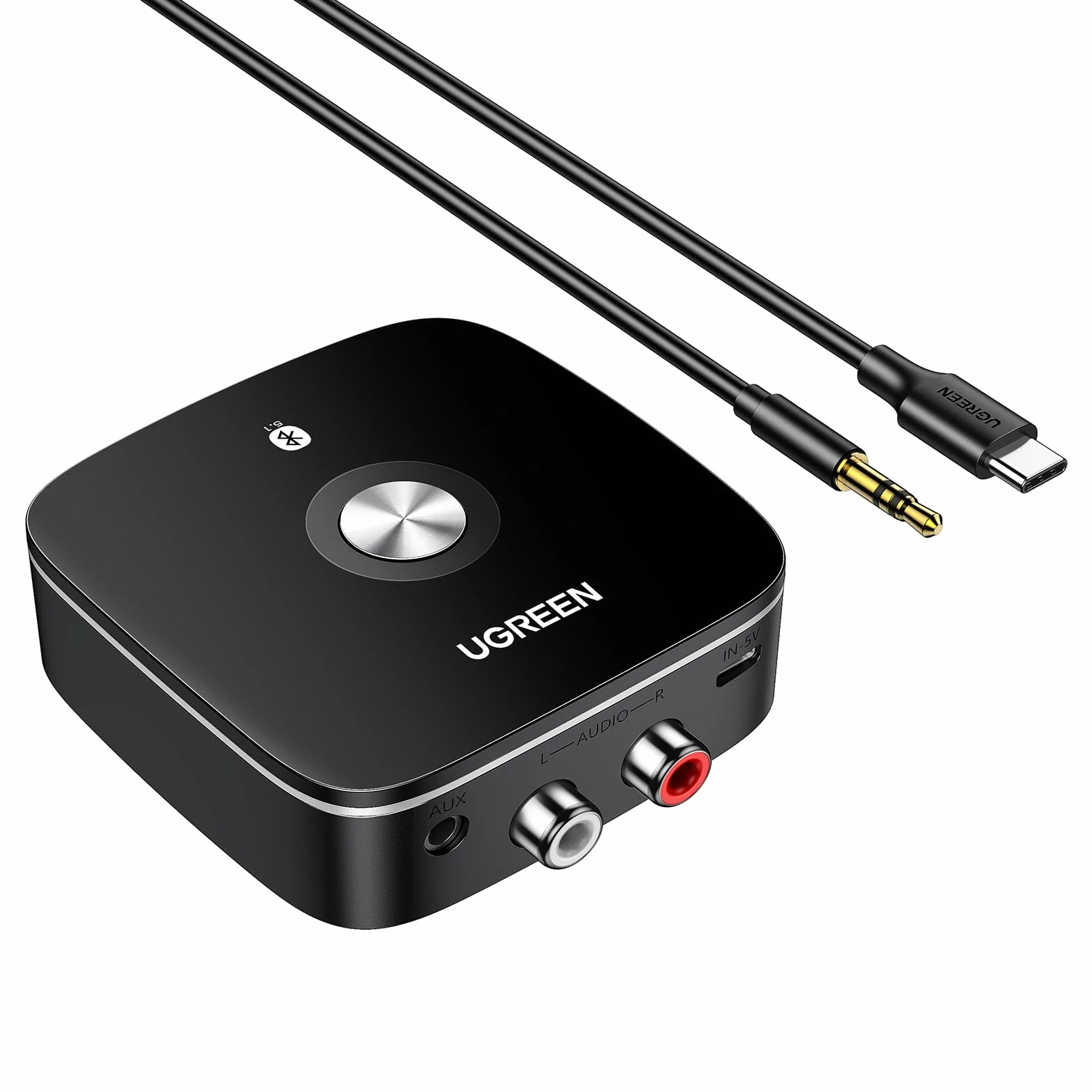UGREEN Adapter audio Bluetooth 5.1 aptx HD do bezprzewodowego odbiornika stereo o niskim opóźnieniu z gniazdem Jack, podwójne parowanie z telefonem komórkowym, odbiornik HiFi Bluetooth do głośników