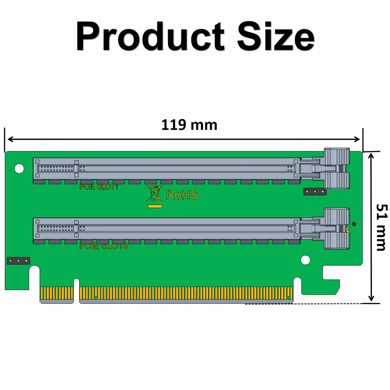 PCI-Express 16x Riser Card 2 Slot 270-Degree R-Angle Riser Adapter Card for 1U 2U, Requires Motherboard BIOS Support for Bifurcation, RS44SR-2(210)