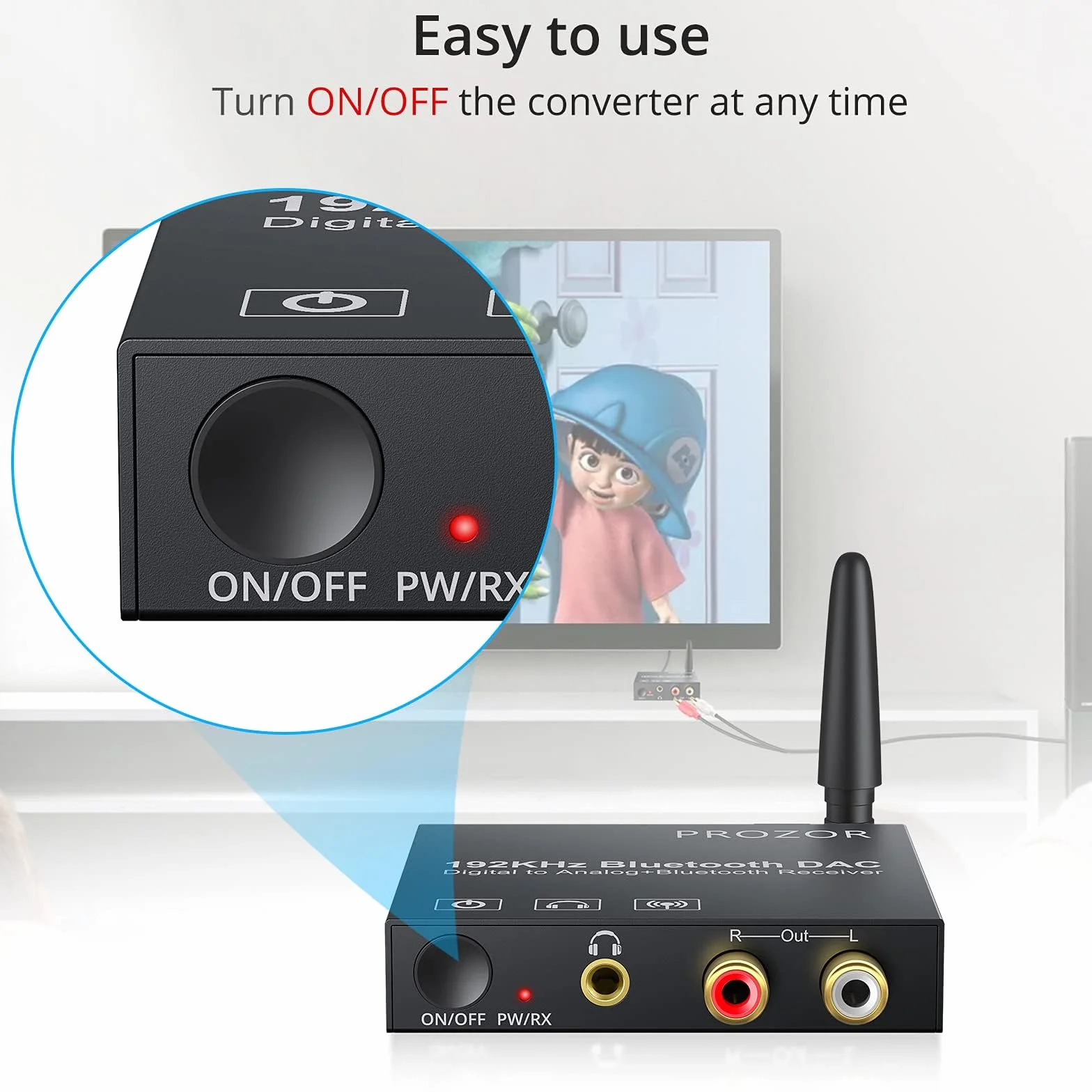 PROZOR 192 kHz cyfrowy na analogowy konwerter audio z odbiornikiem Bluetooth 5.0 przetwornik DAC cyfrowy koncentryczny Toslink na analogowy stereo L/R RCA 3,5 mm adapter audio Toslink optyczny do 3,5 mm