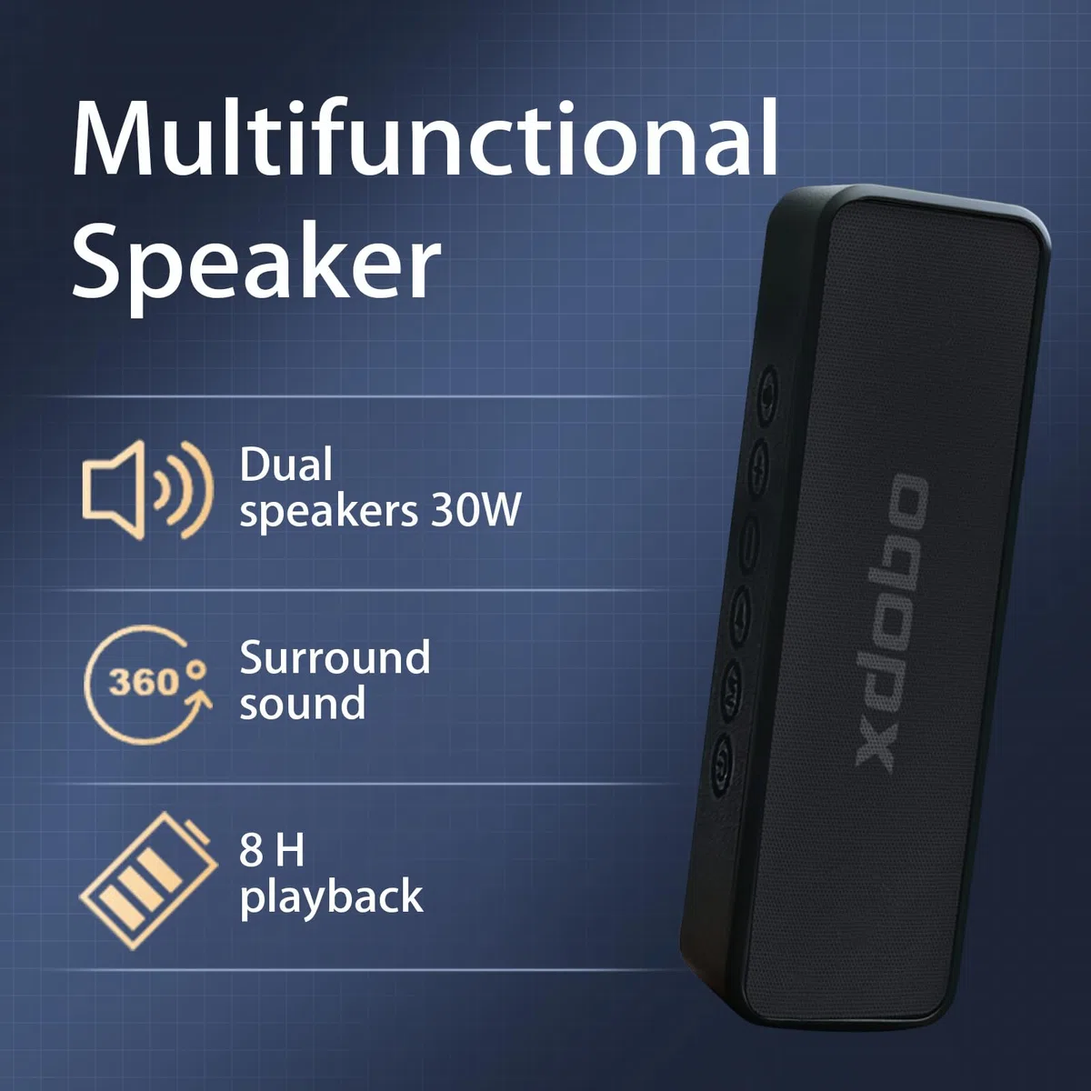 xdobo X5 głośnik Bluetooth, bezprzewodowy przenośny głośnik 30 W, wodoodporność IPX6, parowanie TWS, czas odtwarzania 8H, ładowanie typu C, czarny