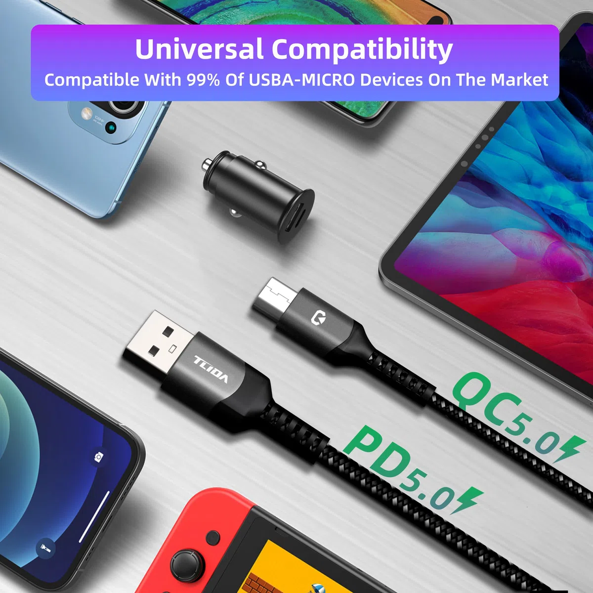 Kabel micro USB, szybkie ładowanie i synchronizacja ładowarka z systemem Android, plecione nylonowe kable micro USB kompatybilne z GalaxyS7S6J7 Edge Note 5, Sony, Kindle, MP3, urządzeniami z