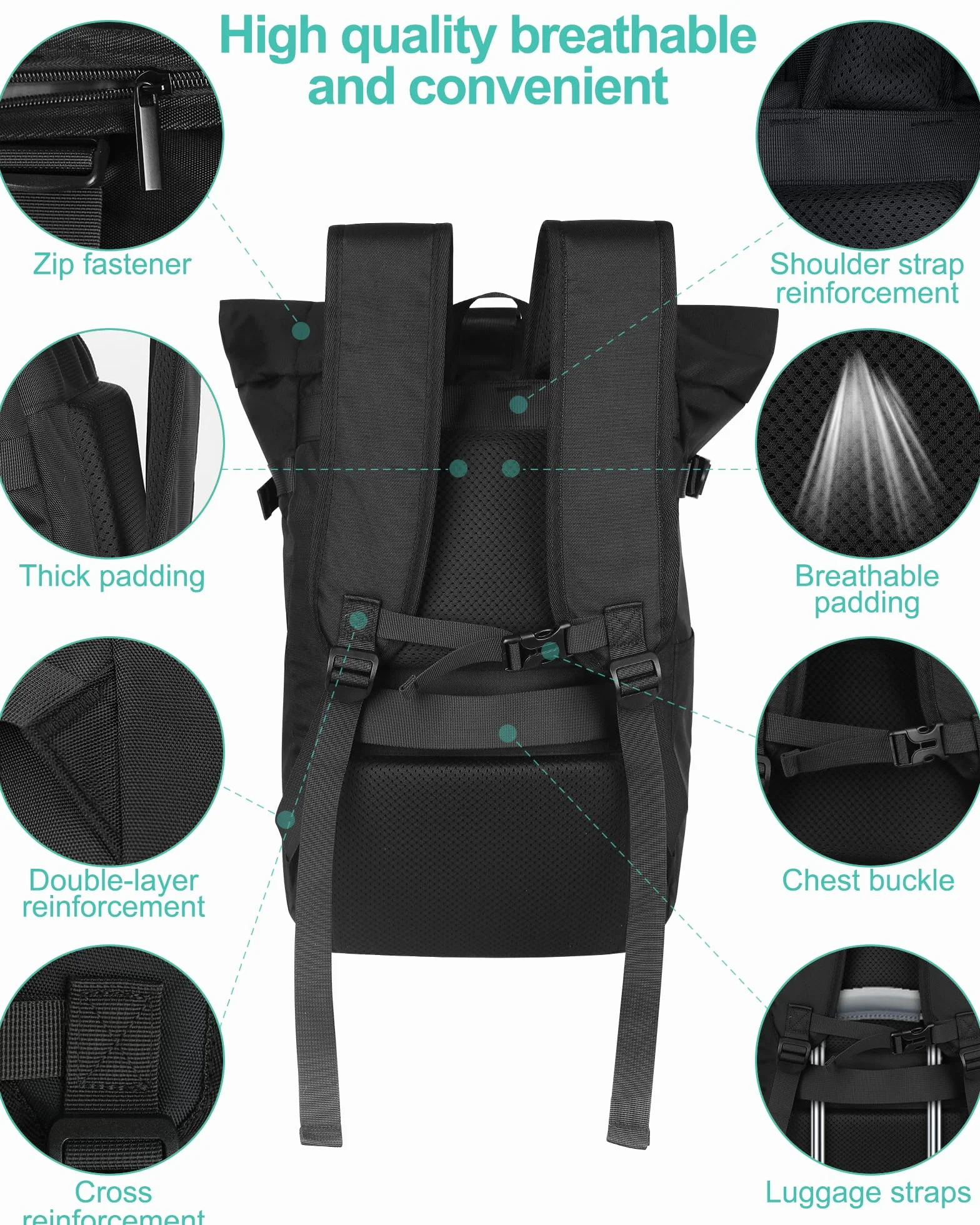 28L Plecak rolltop damski męski, Plecak na laptopa wodoodporny i antykradzieżowy, do pracy, uniwersytetu, podróży, czas wolny