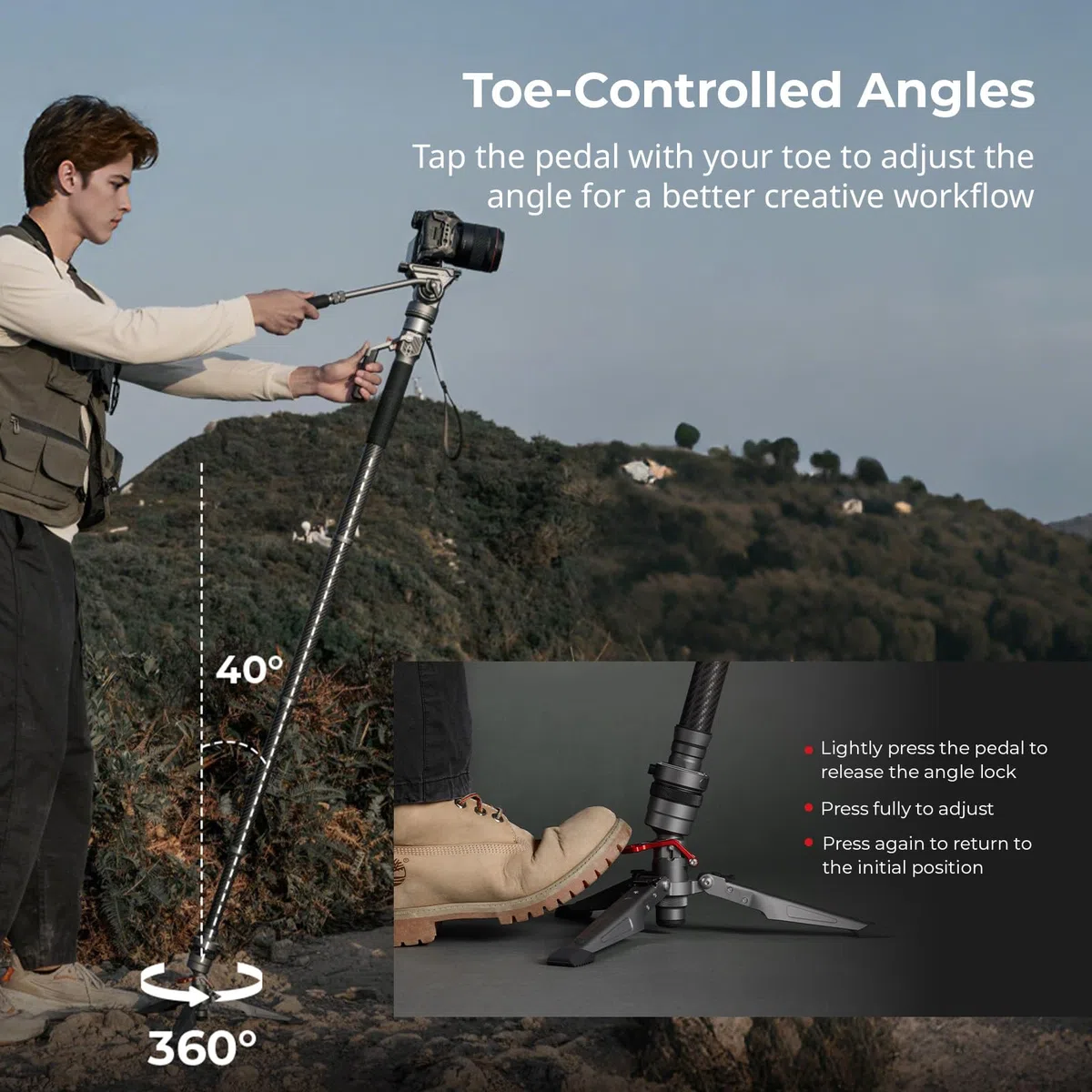 SMALLRIG Carbon Fiber Video Monopod Pro 175 cm / 68,9" statyw wideo, kompaktowy statyw do aparatu z funkcją podnoszenia i blokady jednym przyciskiem, maks. nośność 5 kg - 5565
