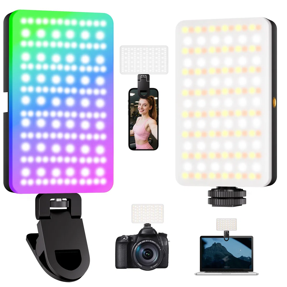 Lampki do Selfie RGB 138 Światło Kamery LED Przenośne 10 kolorów | Oświetlenie Fotograficzne Regulowana jasność 30 Trybami Scen Akumulatorowe Oświetlenie Wideo CRI 95 do Telefonu Aparatu