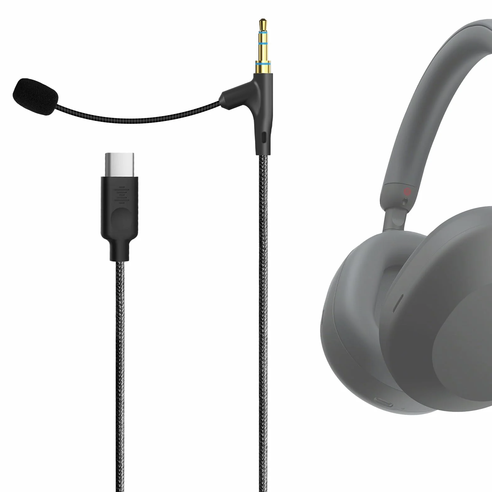 GEEKRIA Kabel do słuchawek Boom Mic kompatybilny z Sony WH-1000XM5, Skullcandy Crusher ANC 2, Beats Solo 4, zapasowy przewód USB C Jack z mikrofonem Boom do gier i spotkań (1,7 m)