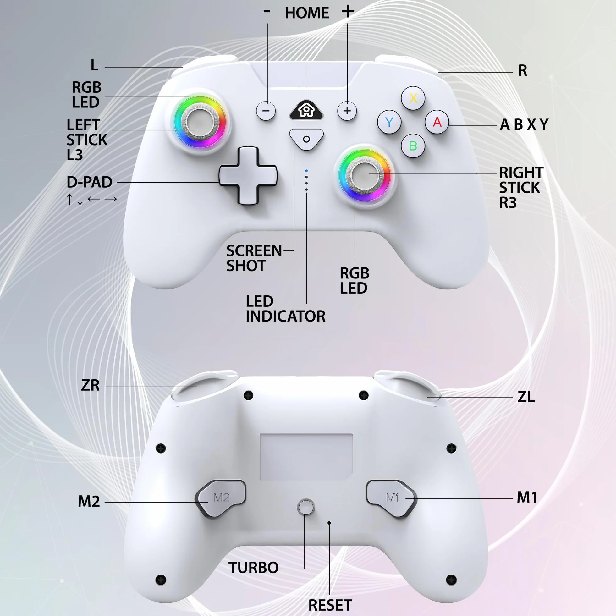 Subsonic Bezprzewodowy kontroler do Switch i Switch Oled – bezprzewodowy kontroler Bluetooth z diodami LED, wibracjami i 6-osiowym żyroskopem – biały