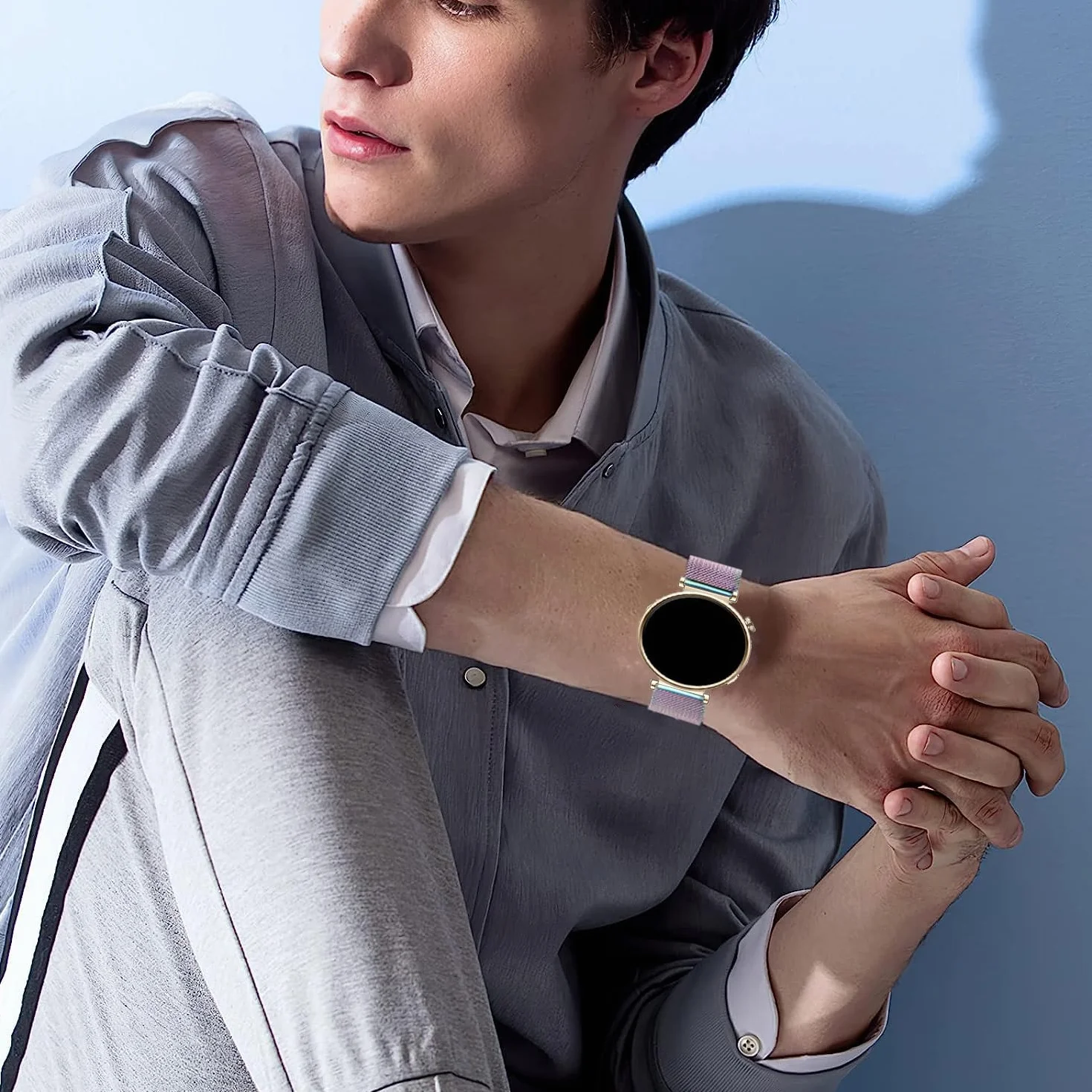 Issinlky Metalowa opaska kompatybilna z Huawei Watch GT5 41mm/Huawei GT4 41mm, opaska ze stali nierdzewnej 18mm dla Garmin Venu 2S/Venu 3S/Vivomove 3S/Vivoactive 4S