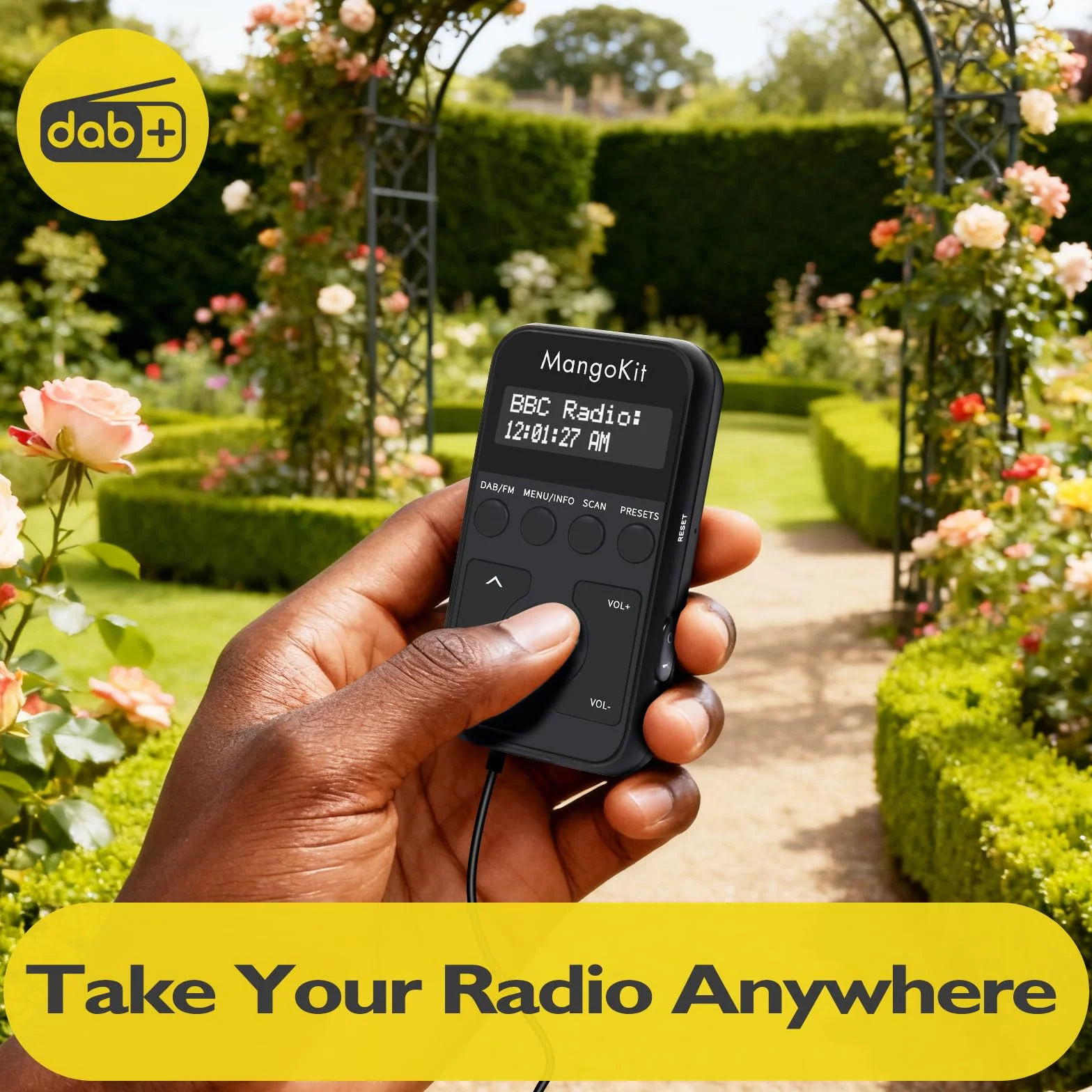 Kieszonkowe radio DAB MP1, osobiste radio FM, przenośne małe radio DAB+, słuchawki w zestawie, sportowe radia DAB z zamykanymi przyciskami, akumulator, 20 ustawień stacji - czarne