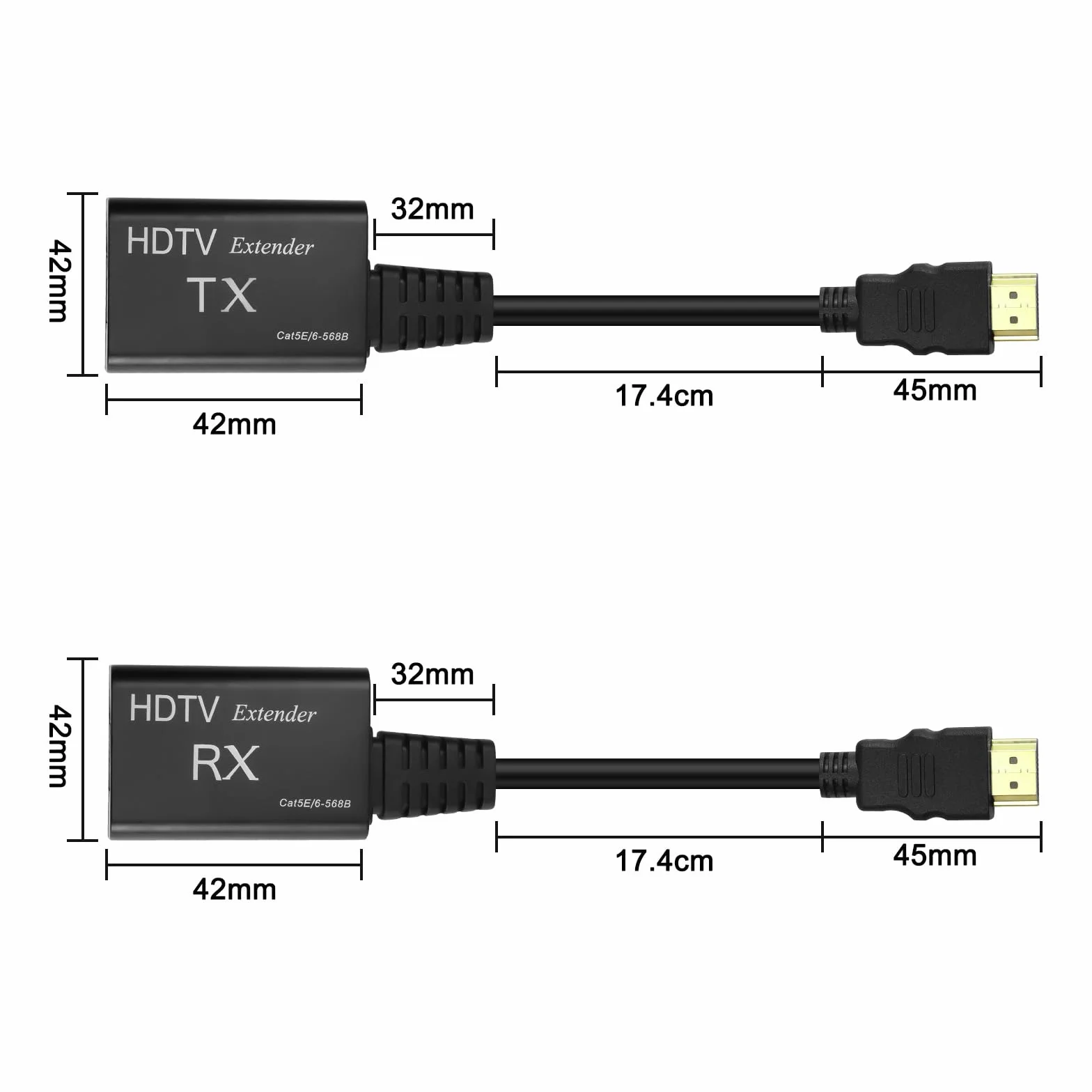XMSJSIY Przedłużacz HDMI, męski na RJ45, przedłużacz sieciowy LAN, konwerter 60 m, wzmacniacz Over Cat 5e/6 1080p do 60 m, przedłużacz do HDTV HDPC 4K 2K (60 m) - konieczność regulacji odległości
