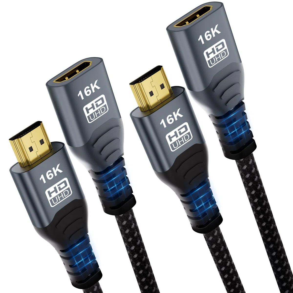 CAKOBLE HDMI 2.2 Przedłużacz | Przedłużacz HDMI Męsko-Żeński (Wtyk-Gniazdo) | 96Gbps Ultra Szybki, 16K@60Hz, 8K@240Hz, 4K@480Hz | eARC, HDR10+, HDCP 2.2&2.3, Dolby Vision/Atmos (2m+2m)