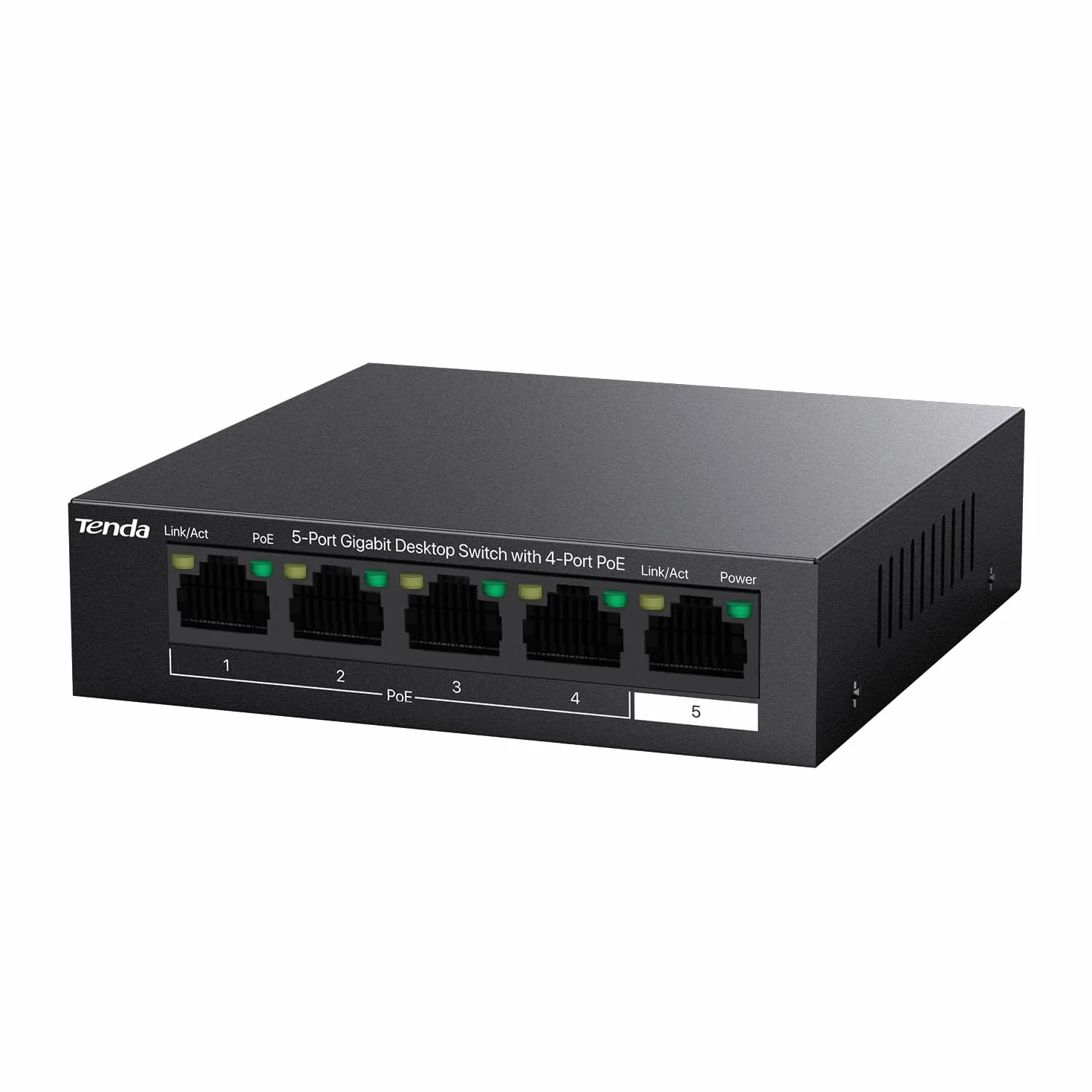 Tenda Przełącznik PoE Gigabit 5-Portowy 4 Porty PoE+ 58 W VLAN IEEE 802.3af/at Bez Wentylatora Niezarządzany Obudowa Metalowa TEG1105P-4-63W